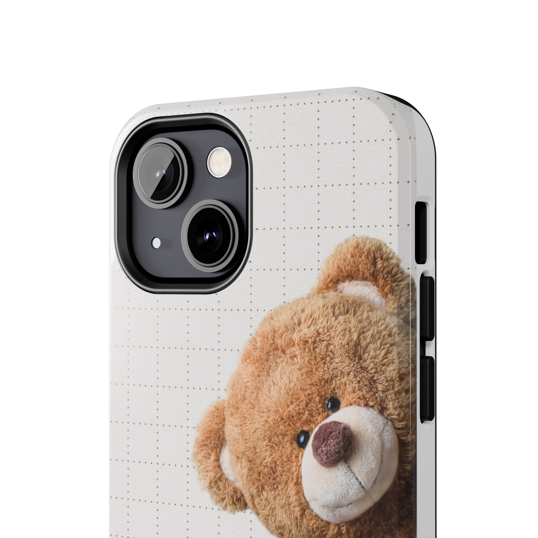 Teddy Bear Tough Phone Case — Cute Plush Peeking Design, Protective Shockproof Cover