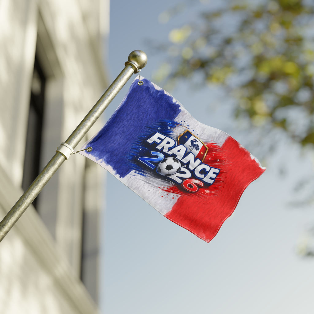 France 2026 Soccer Flag — Double-Sided French Tricolor Football Fan Banner