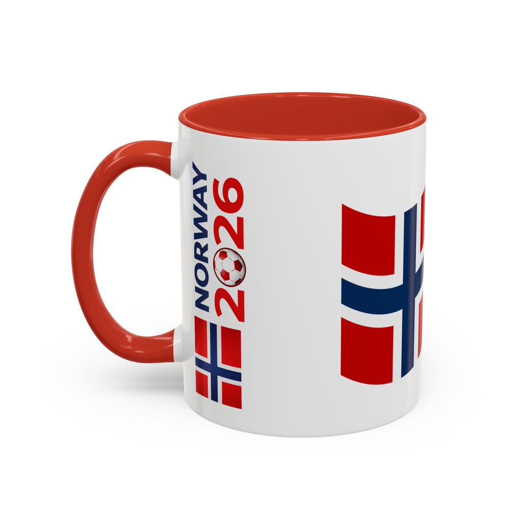 Norway Flag Accent Coffee Mug – Norway 2026 Soccer Fan Ceramic Mug (11/15oz)