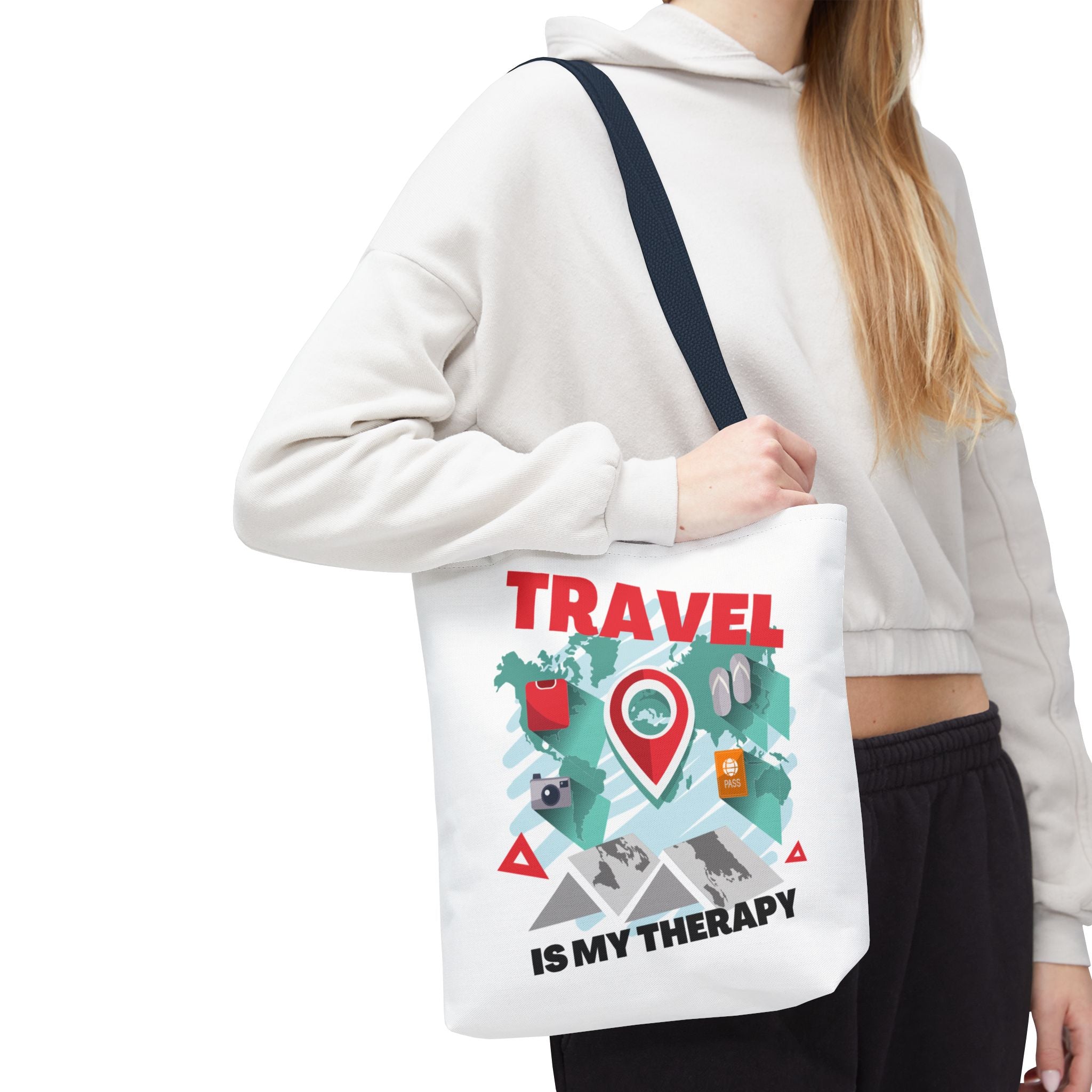 Travel Tote Bag - "Travel Is My Therapy" Canvas Shopper