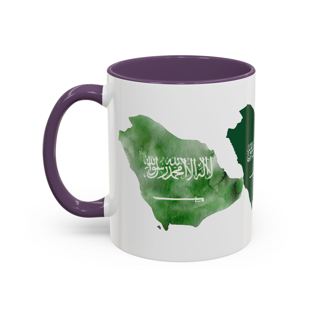 Saudi Arabia Flag Map Accent Coffee Mug — Green Watercolor Saudi Map (11/15oz)