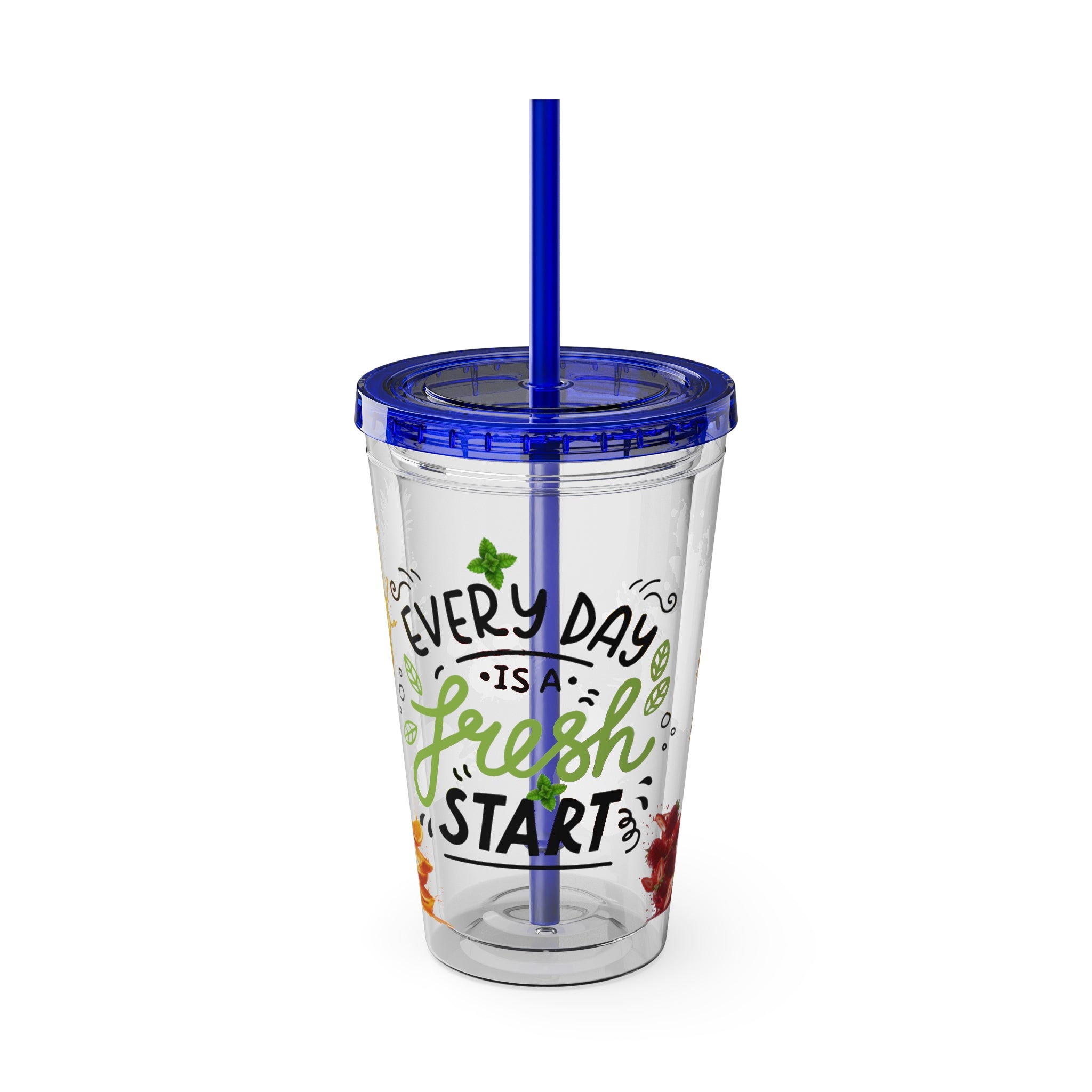 Every Day Is a Fresh Start Pineapple Tumbler — 16oz Clear Travel Cup with Straw