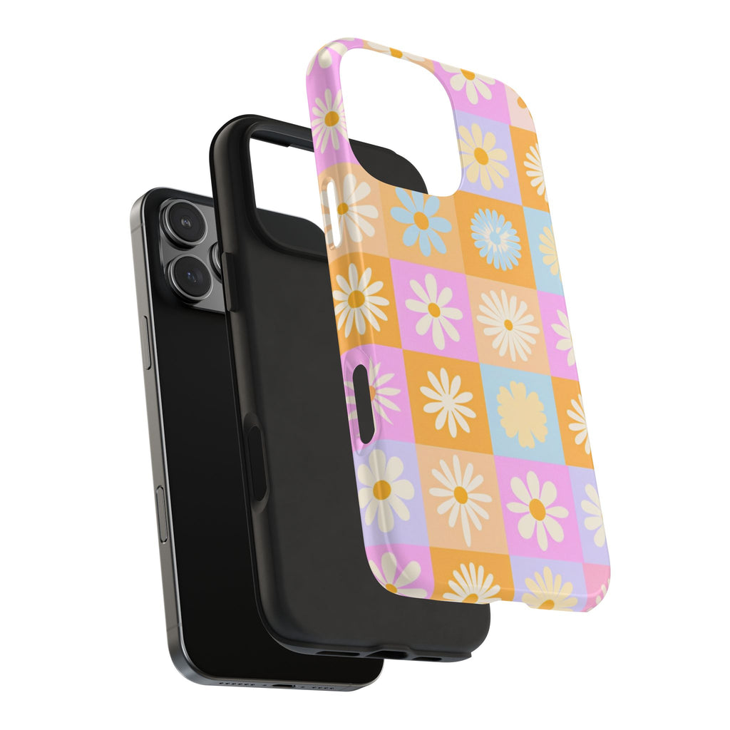 Daisy Check Tough Phone Case – Retro Pastel Floral iPhone Cover