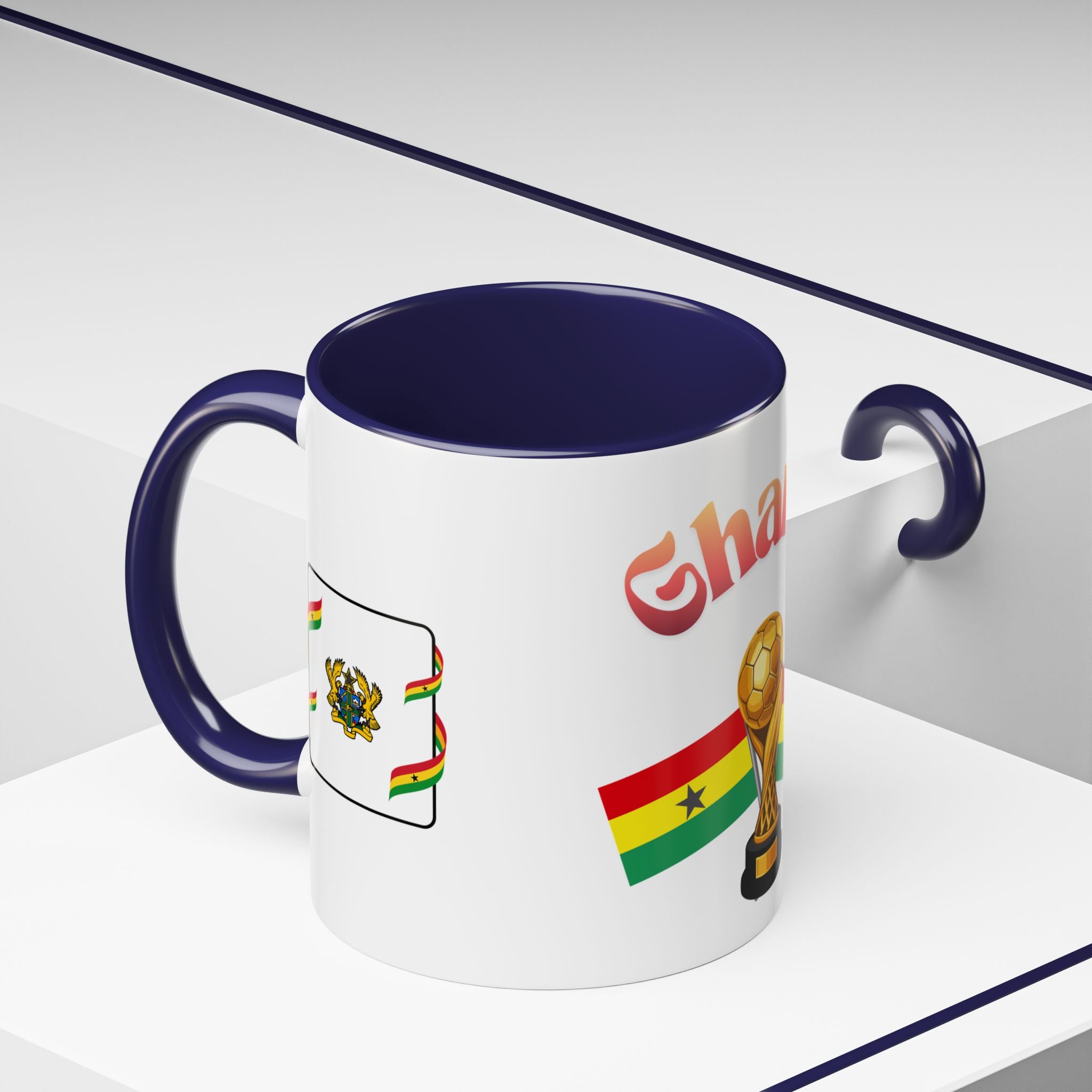 Ghana Soccer Trophy Accent Coffee Mug — Ghana Flag Football Cup Design (11/15oz)