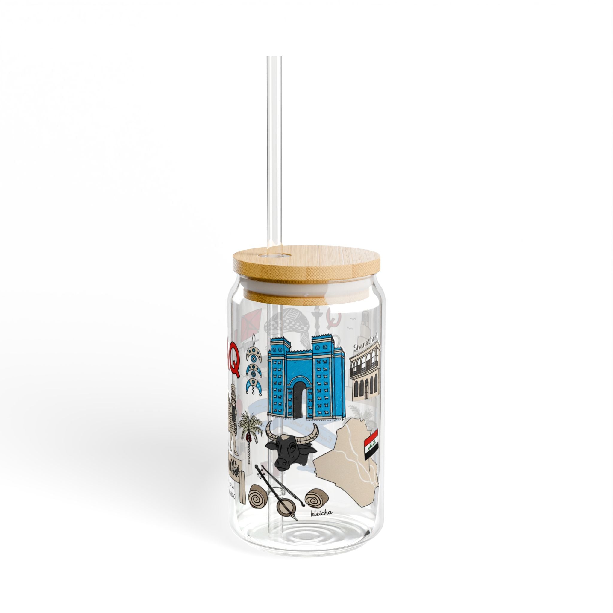 Iraq Travel Collage Sipper Glass — 16oz Souvenir Tumbler with Straw