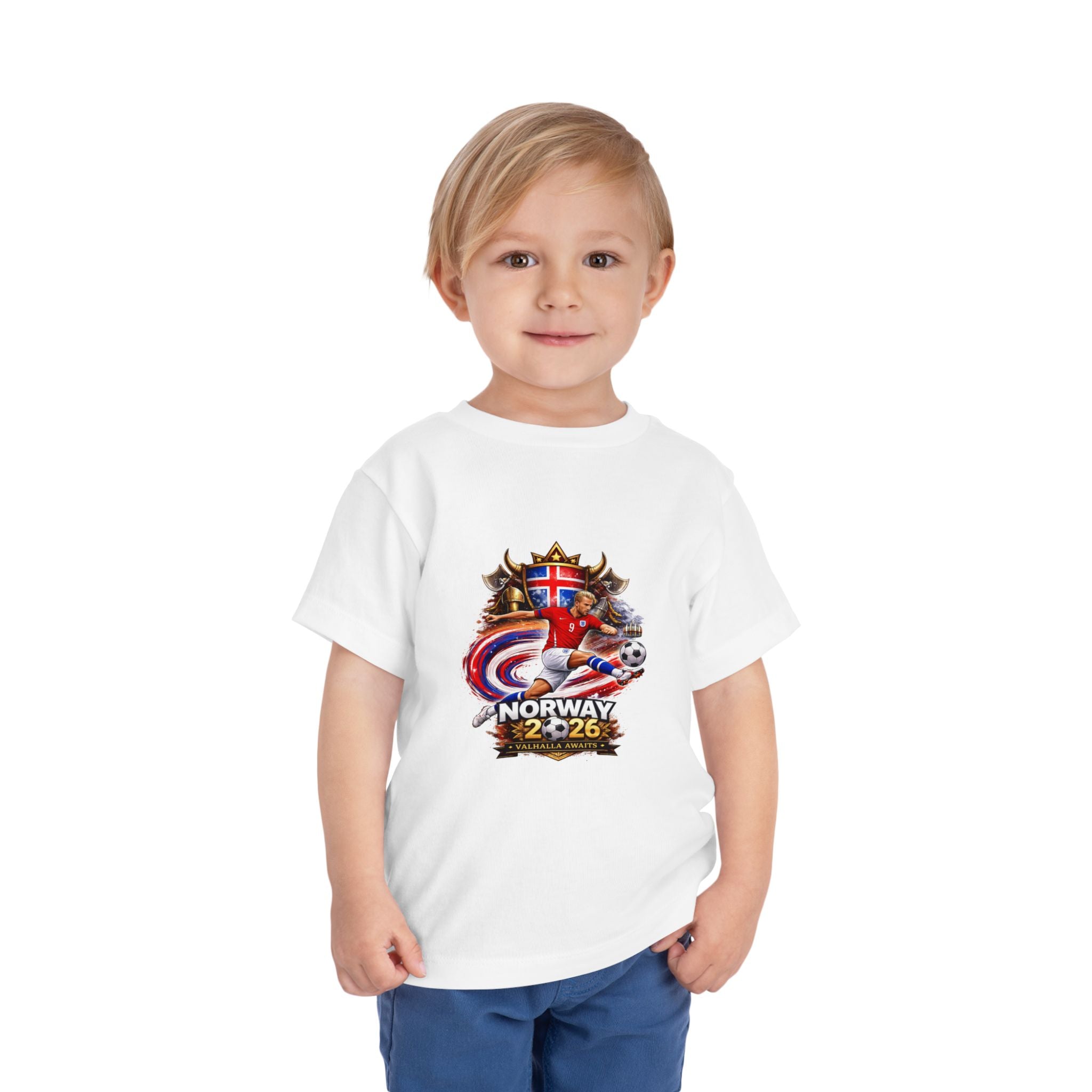 Norway 2026 Toddler Tee — Viking Shield & Football Design with Norwegian Flags
