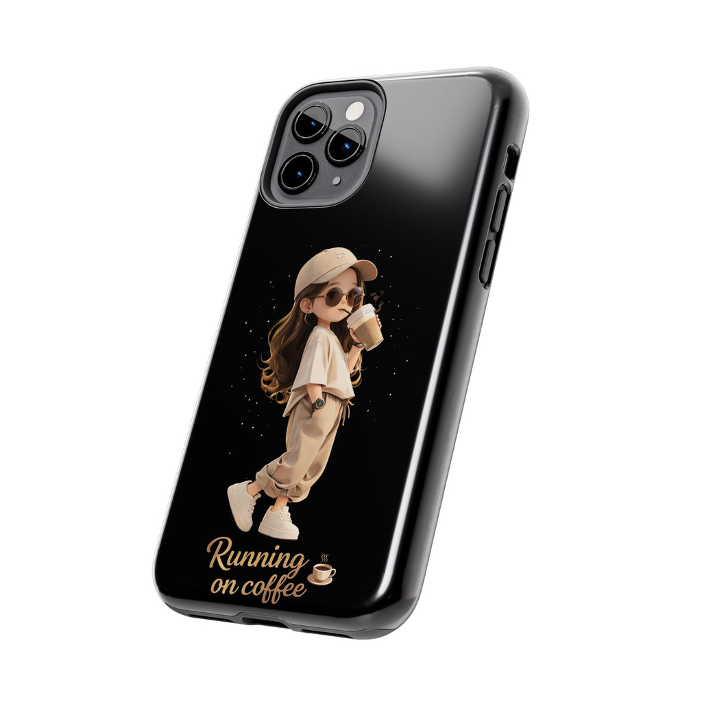 Phone Case — 'Running on Coffee' Cute Coffee Girl Protective Case
