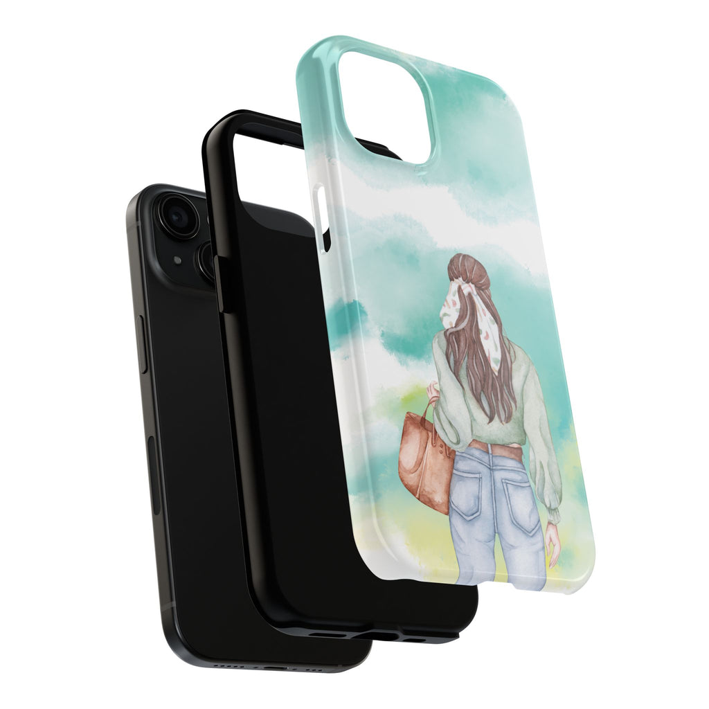 Watercolor Girl Tough Phone Case — Trendy Pastel Back-to-School Protective Cover