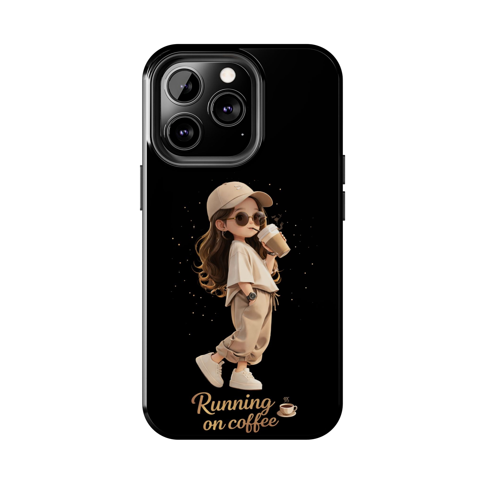 Phone Case — 'Running on Coffee' Cute Coffee Girl Protective Case