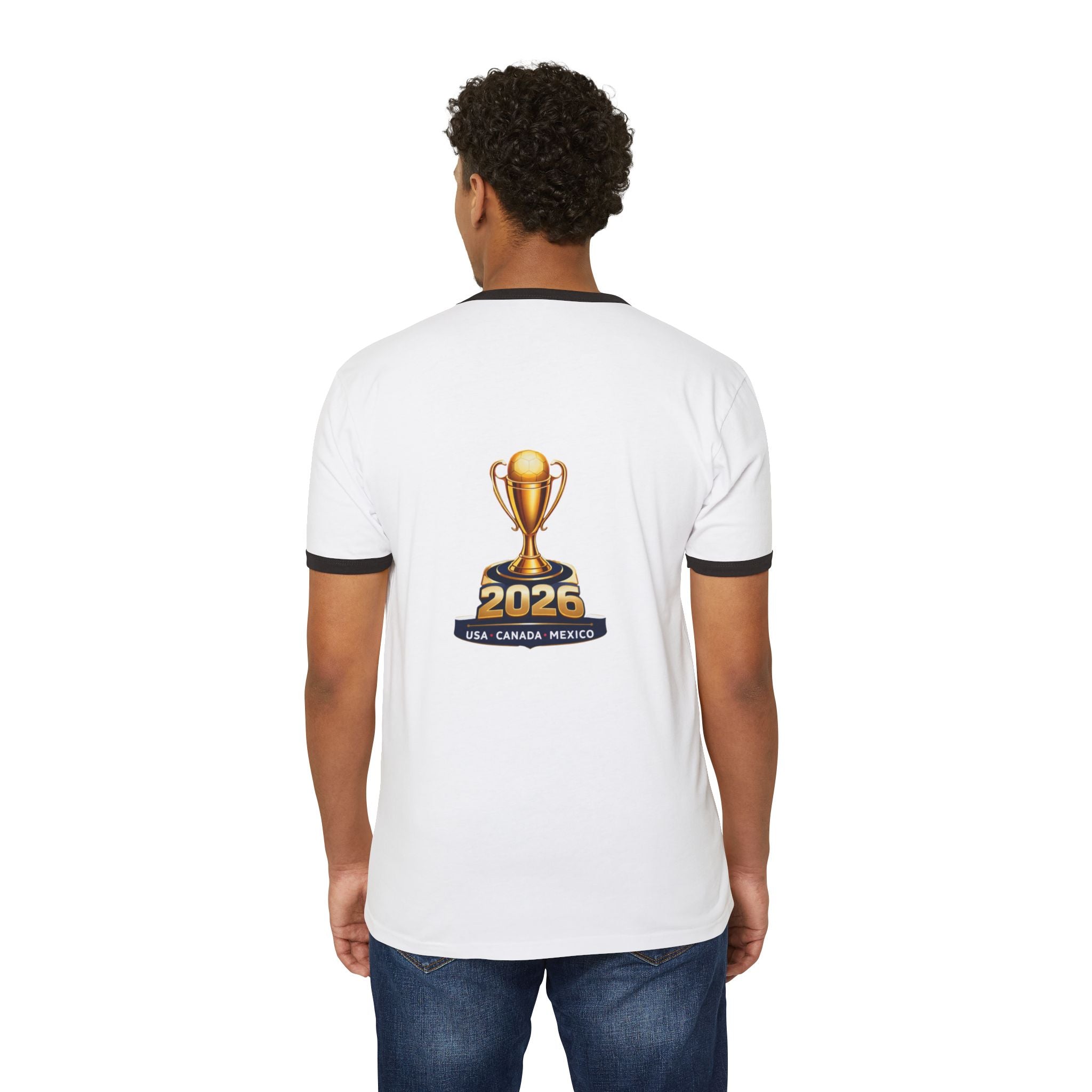 2026 North America Cup Ringer T-Shirt — USA Canada Mexico Trophy Design