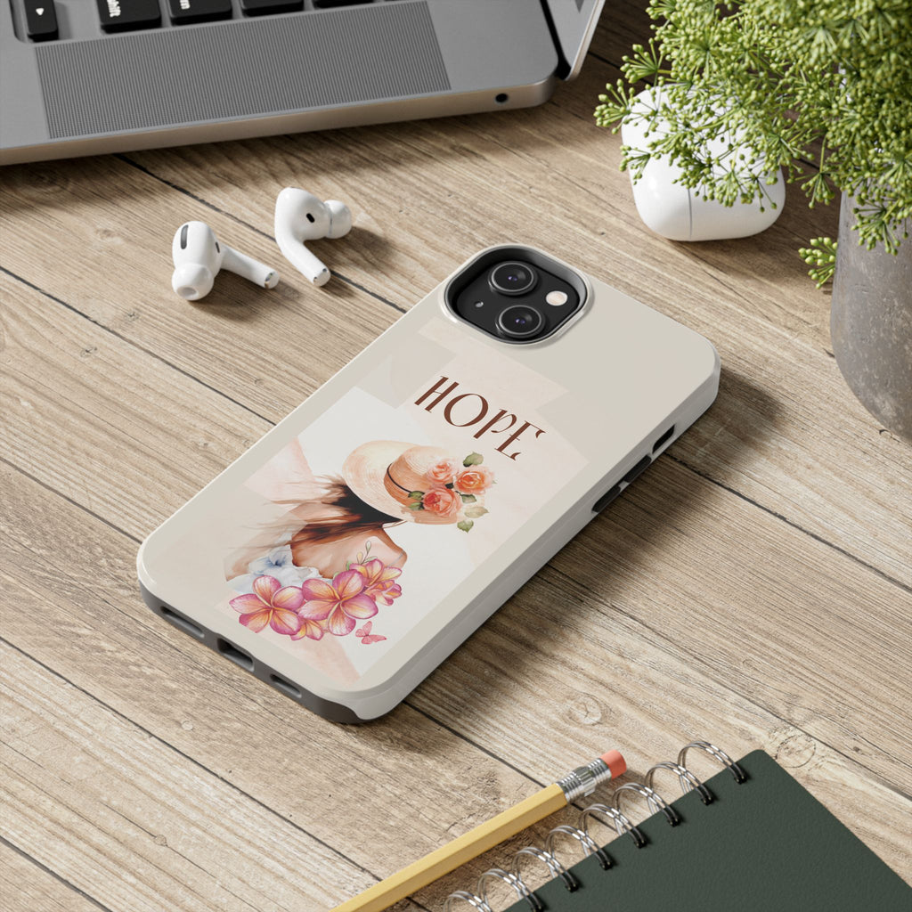 Hope Floral Tough Phone Case — Protective iPhone Case with Watercolor Girl & Flowers