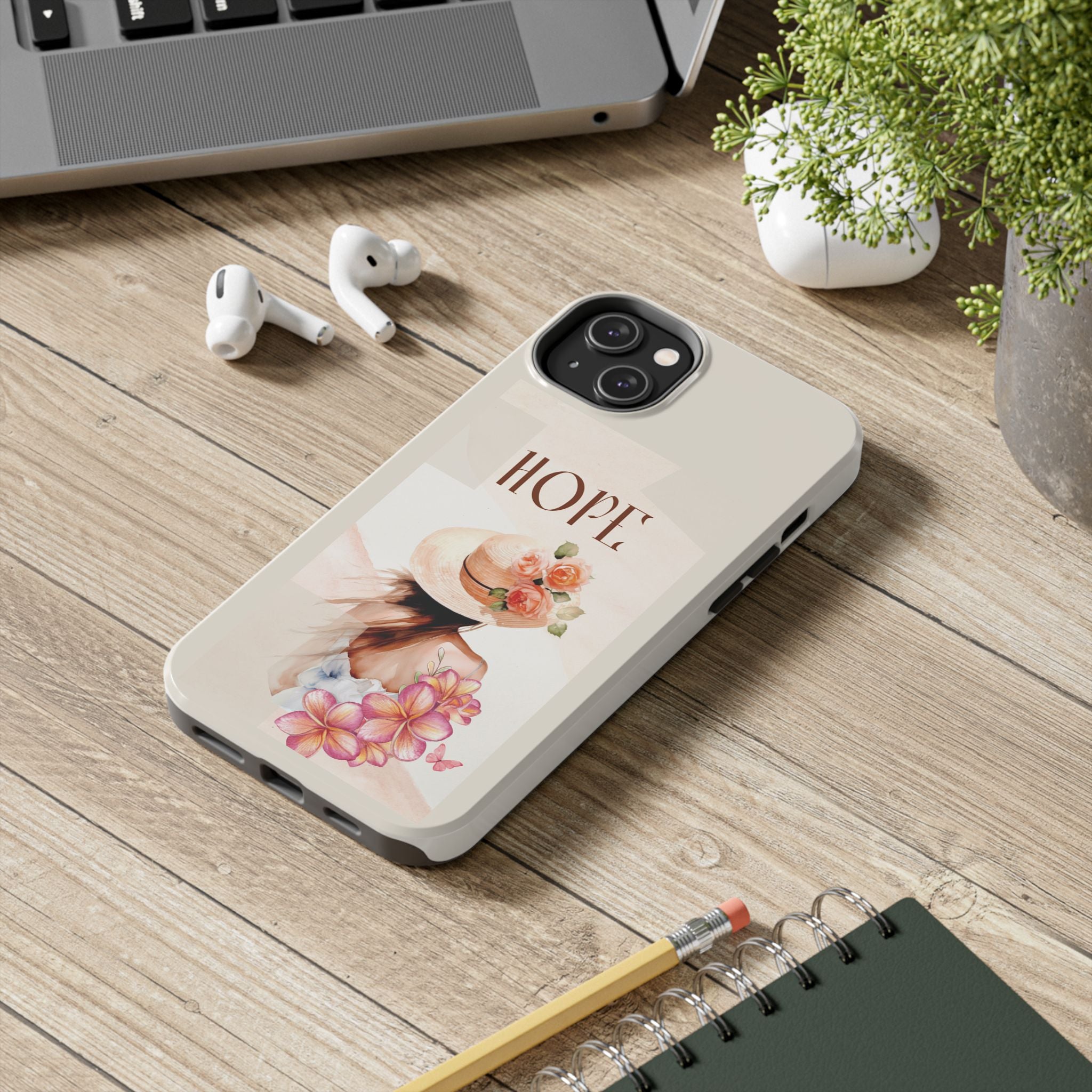 Hope Floral Tough Phone Case — Protective iPhone Case with Watercolor Girl & Flowers