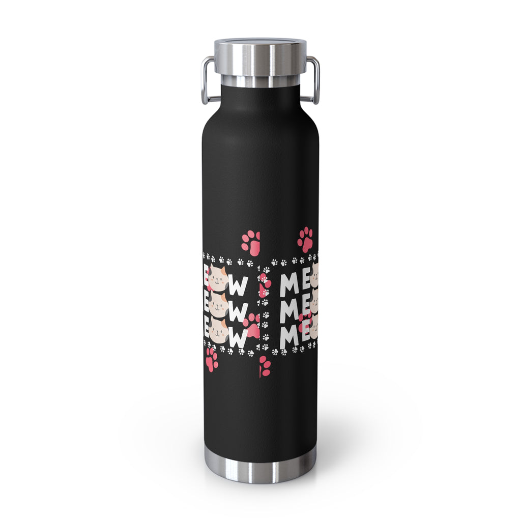 22oz Insulated Bottle — Red 'MEOW' Cute Cat Paw Print Design