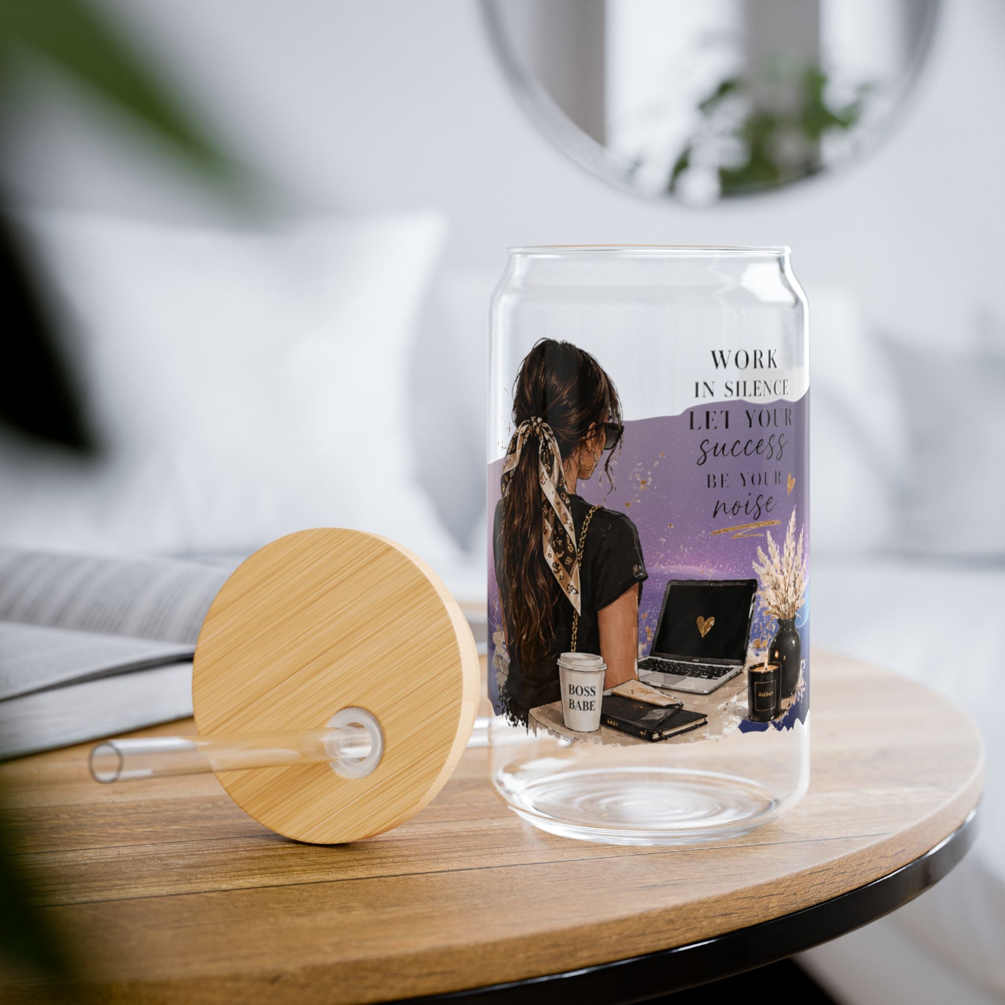 16oz Sipper Glass – "She Believed She Could" Inspirational Travel Tumbler with Straw