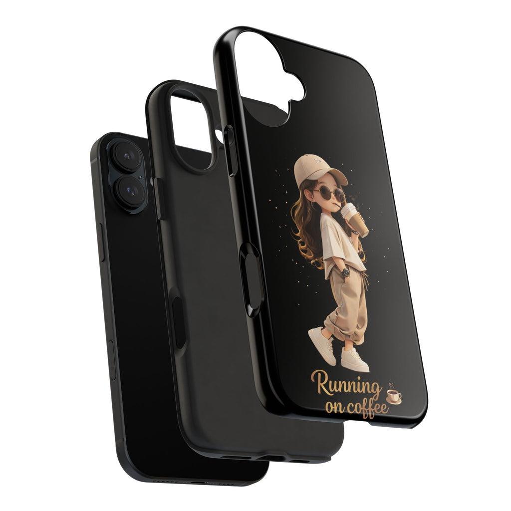 Phone Case — 'Running on Coffee' Cute Coffee Girl Protective Case