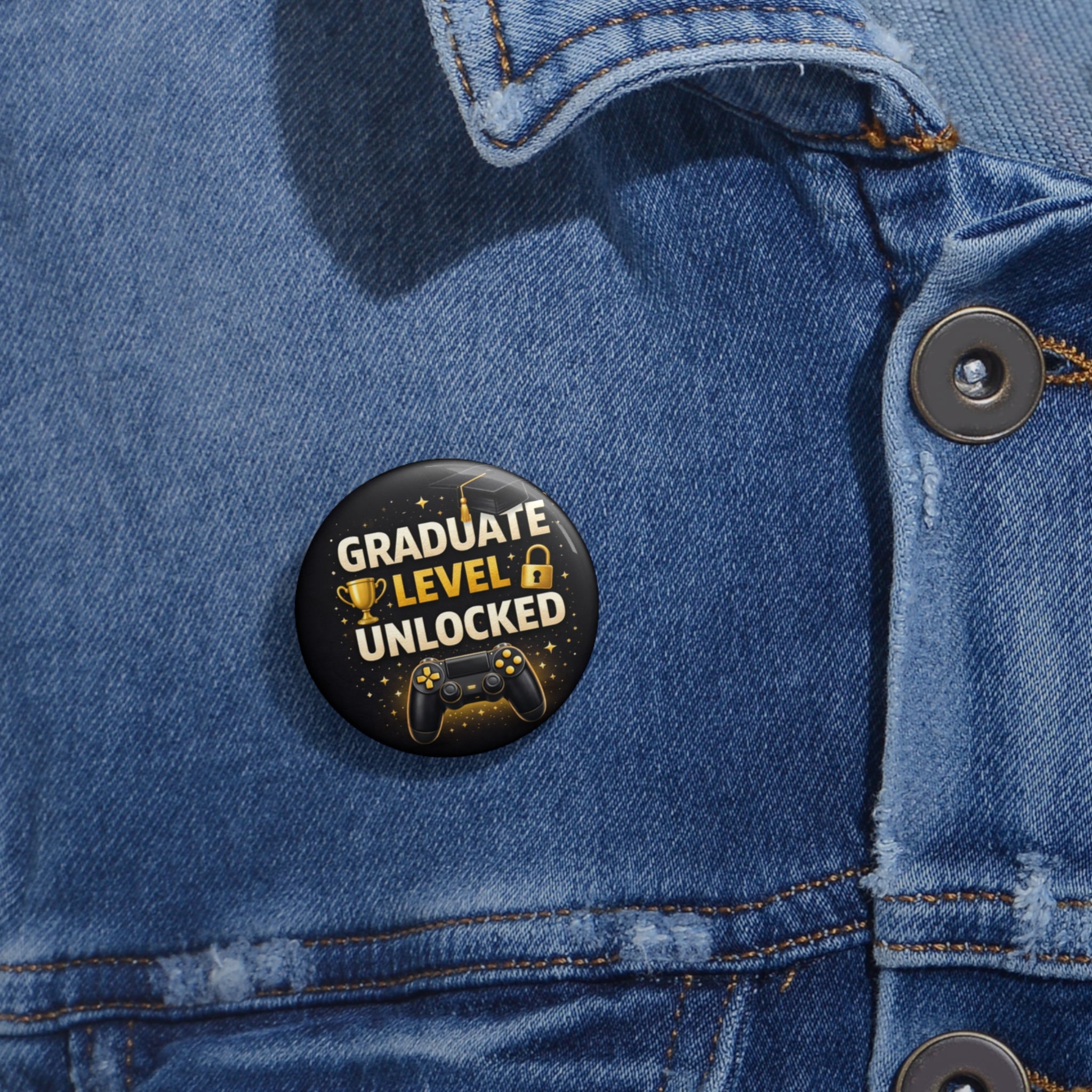 Graduate Level Unlocked Pin Button — Gamer Graduation Badge