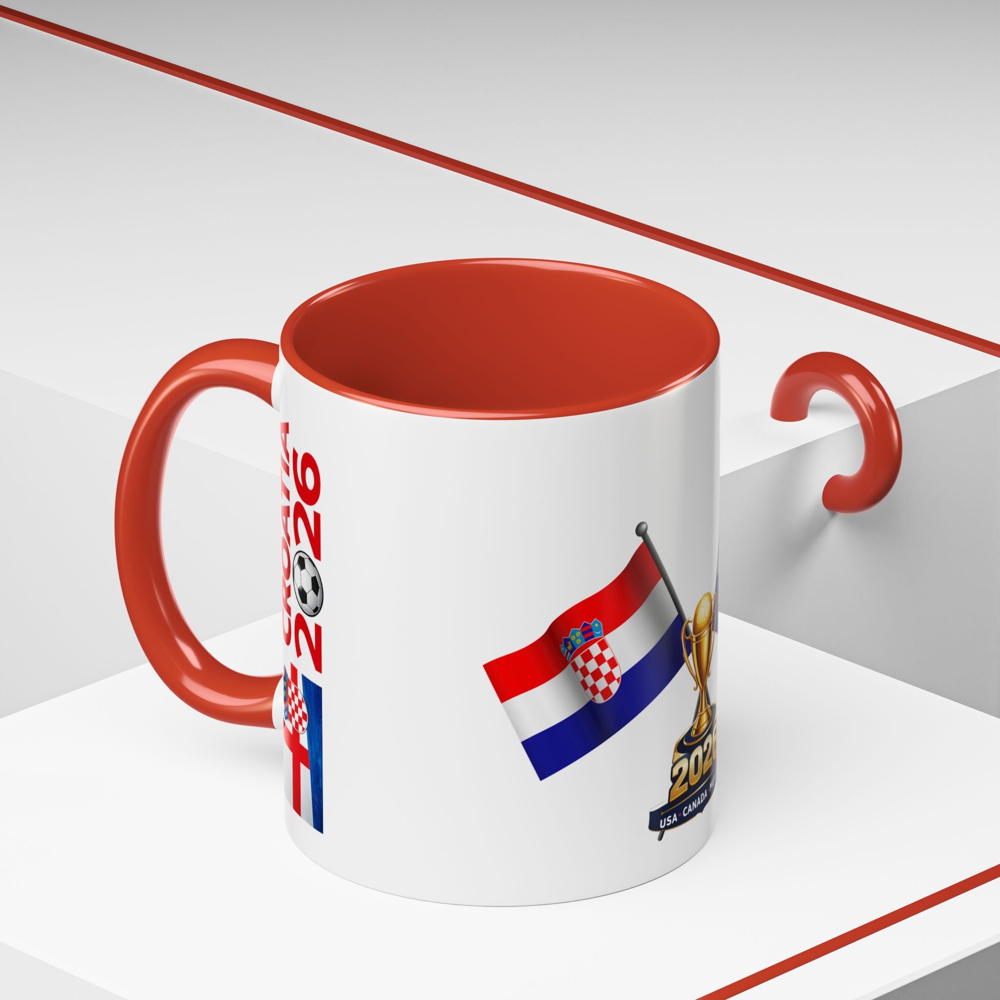 Croatia 2026 Soccer Fan Coffee Mug — Flags & Trophy Cup Design
