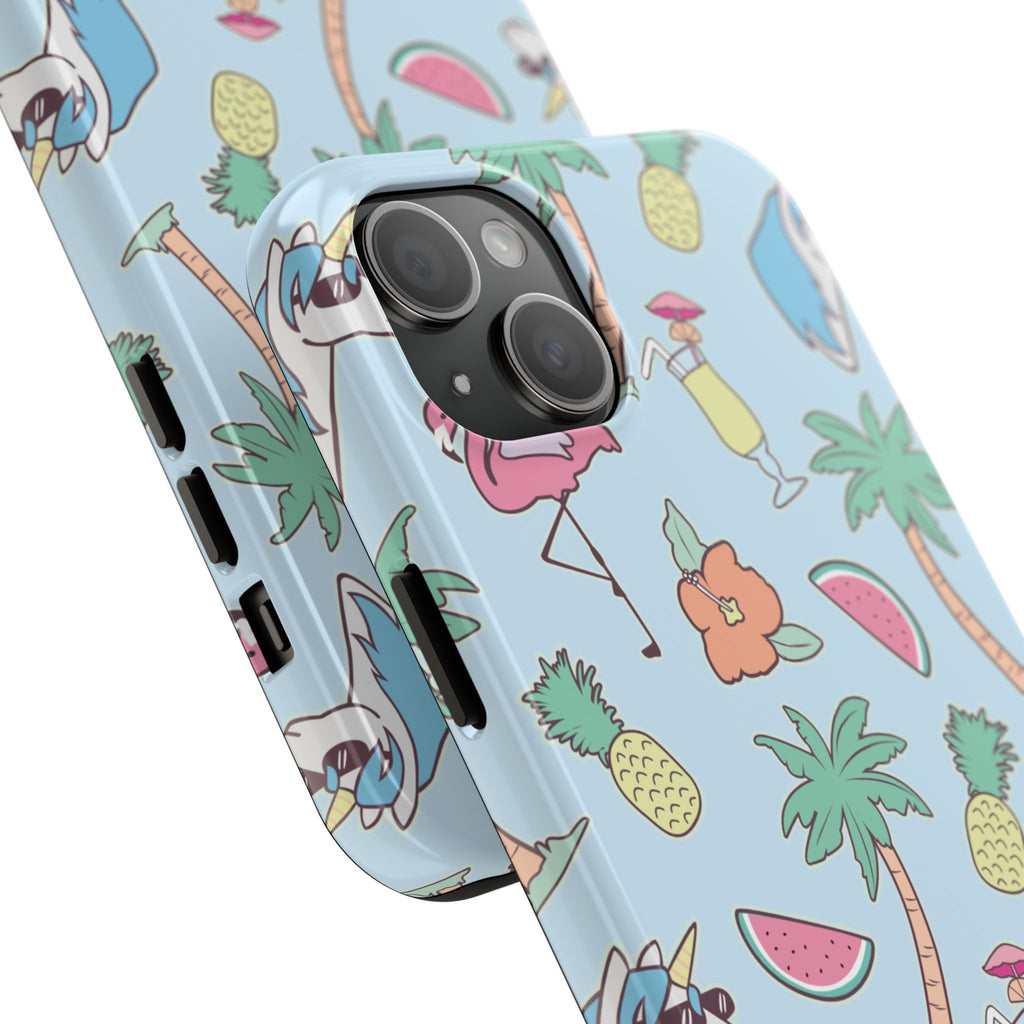 Tropical Summer Tough Phone Case — Pineapple, Flamingo & Palm Pattern
