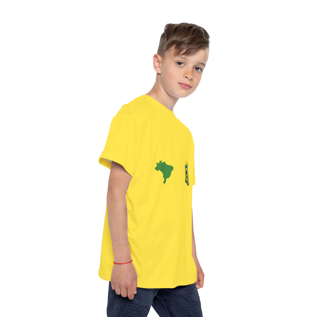 Brazil Kids Soccer Jersey – Yellow AOP Shirt with Flag and Crest