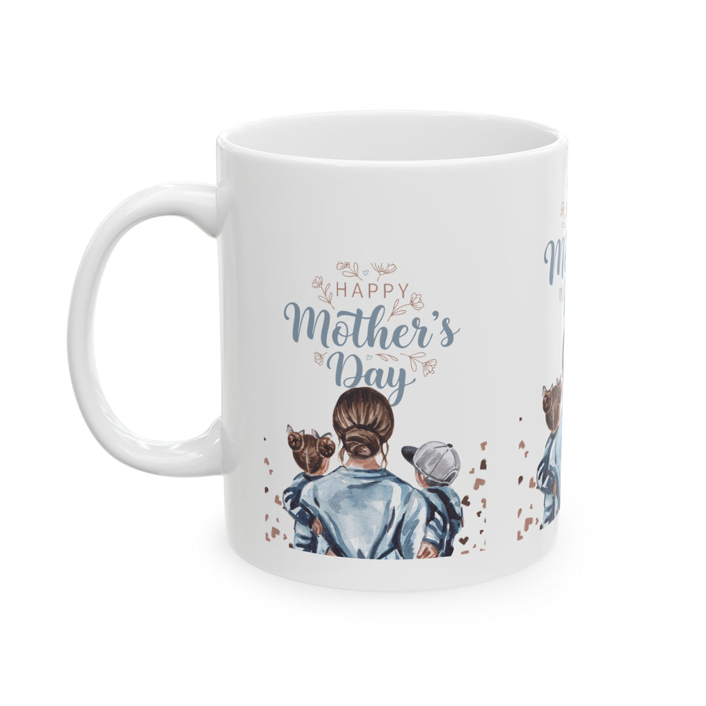 Mother’s Day Ceramic Mug – “Happy Mother’s Day” Mom with Kids Illustration (11oz, 15oz)