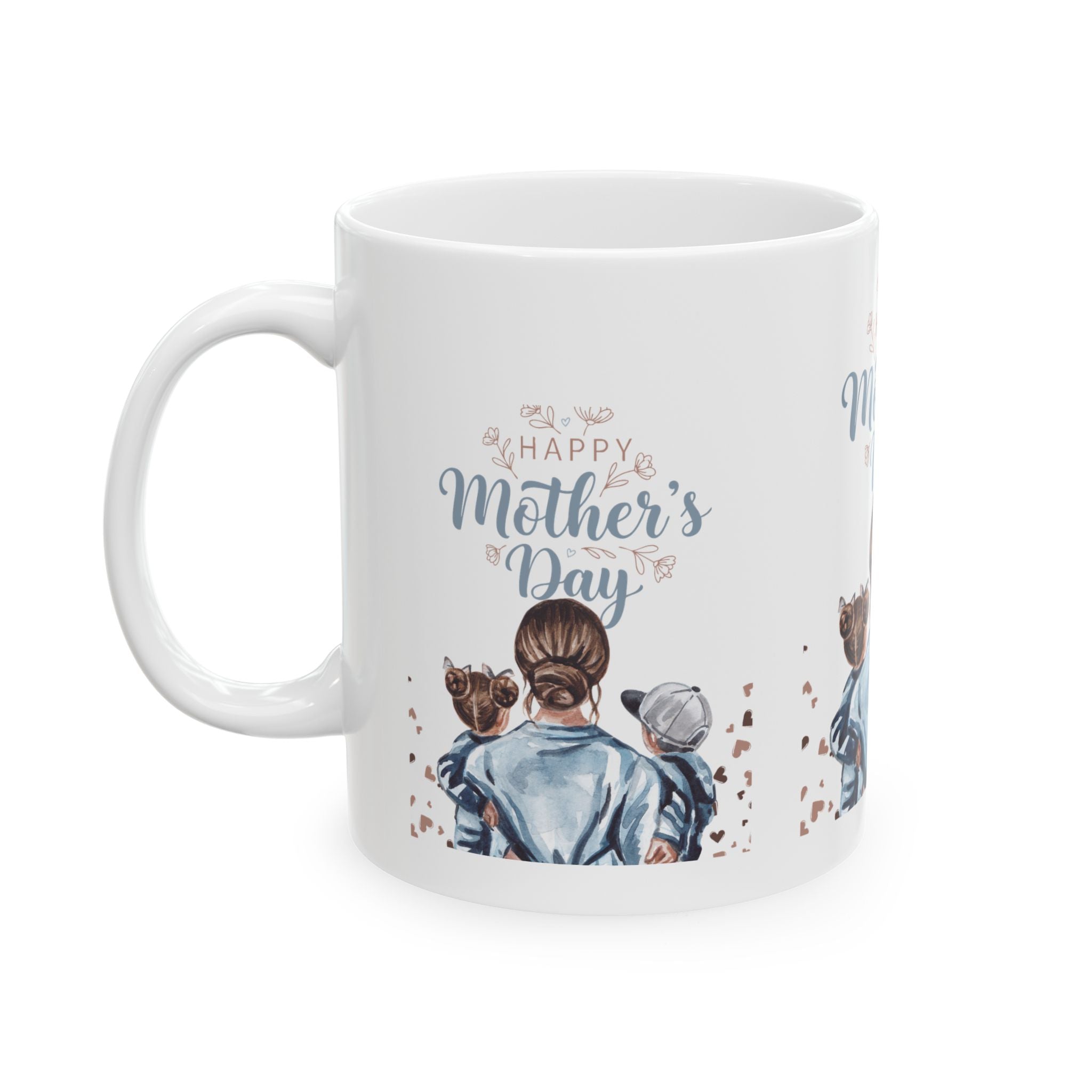 Mother’s Day Ceramic Mug – “Happy Mother’s Day” Mom with Kids Illustration (11oz, 15oz)