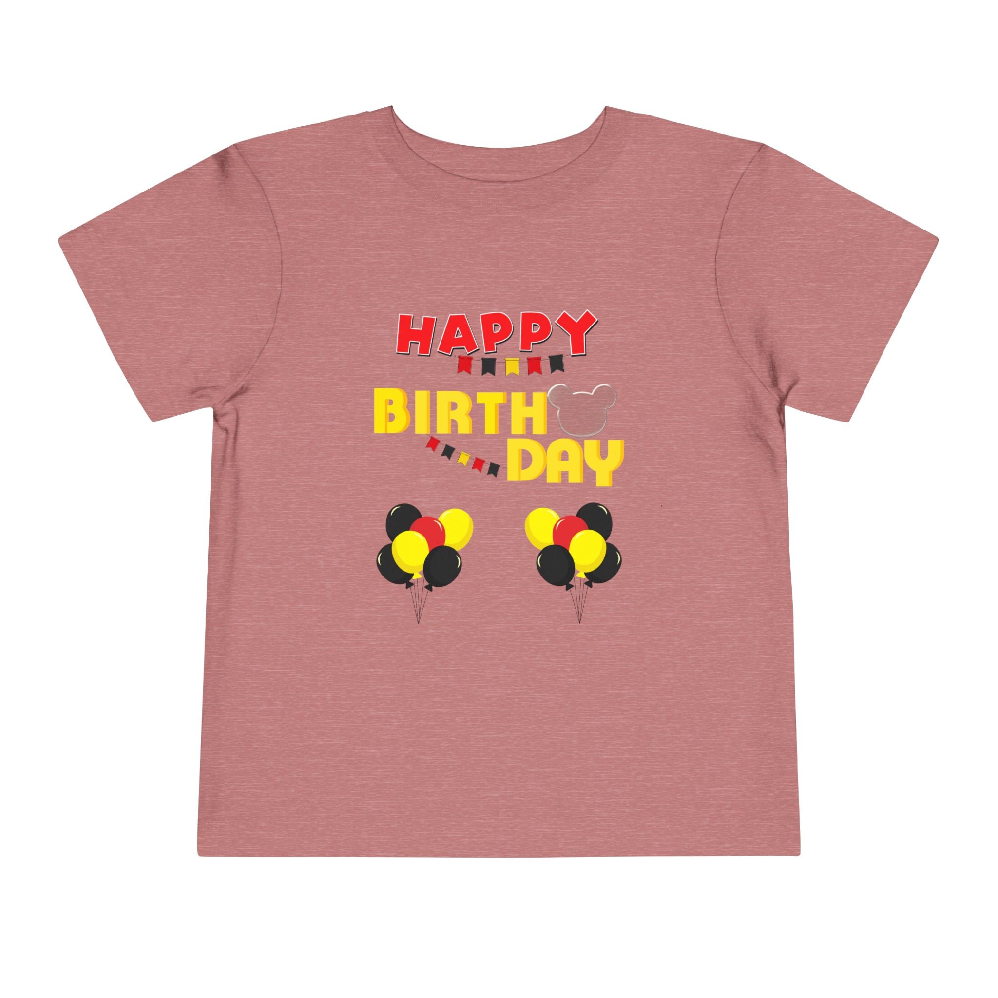 Toddler Tee — 'Happy Birthday' Balloon Party Shirt (Mickey-Style Colors)