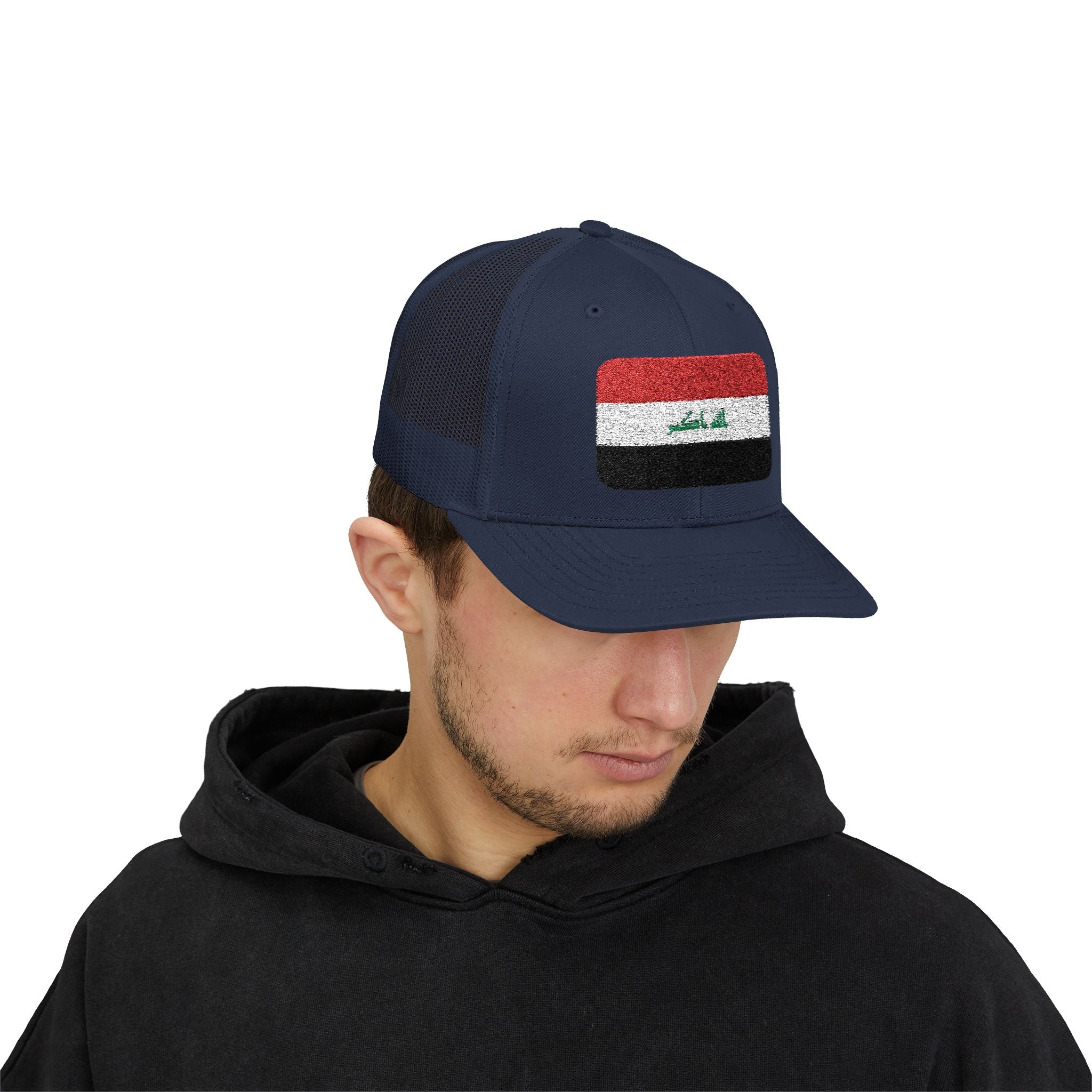 Iraq Flag Snapback Trucker Cap - Embroidered Iraqi Flag Mesh Hat