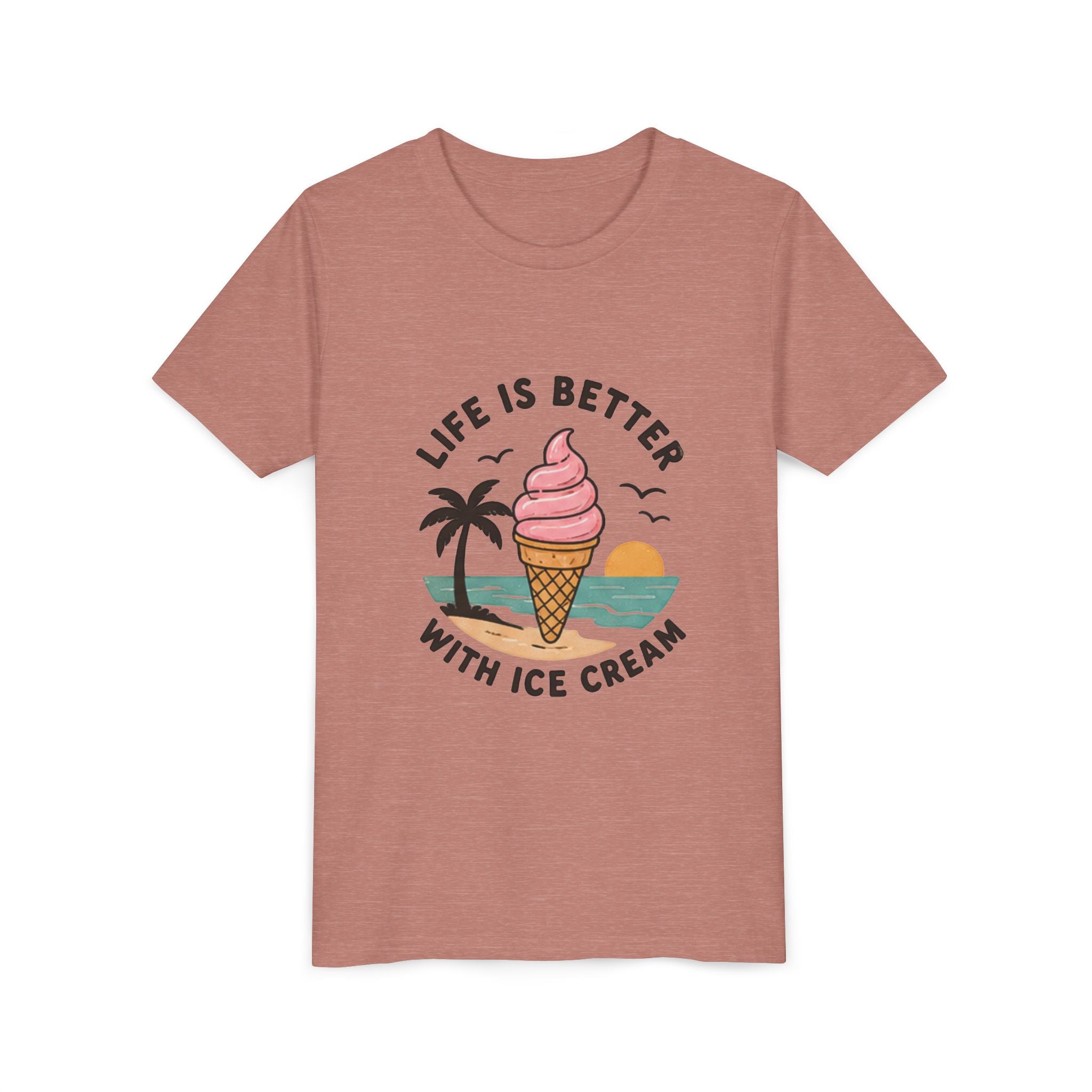 Youth Tee — "Life Is Better With Ice Cream" Ice Cream Cone Beach Graphic
