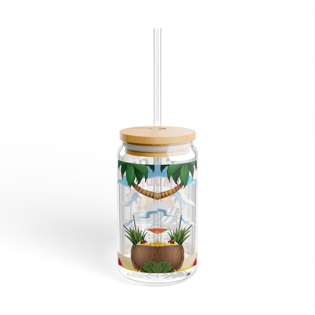 Beach Mode 16oz Sipper Glass — 'Always On' Tropical Tumbler with Straw
