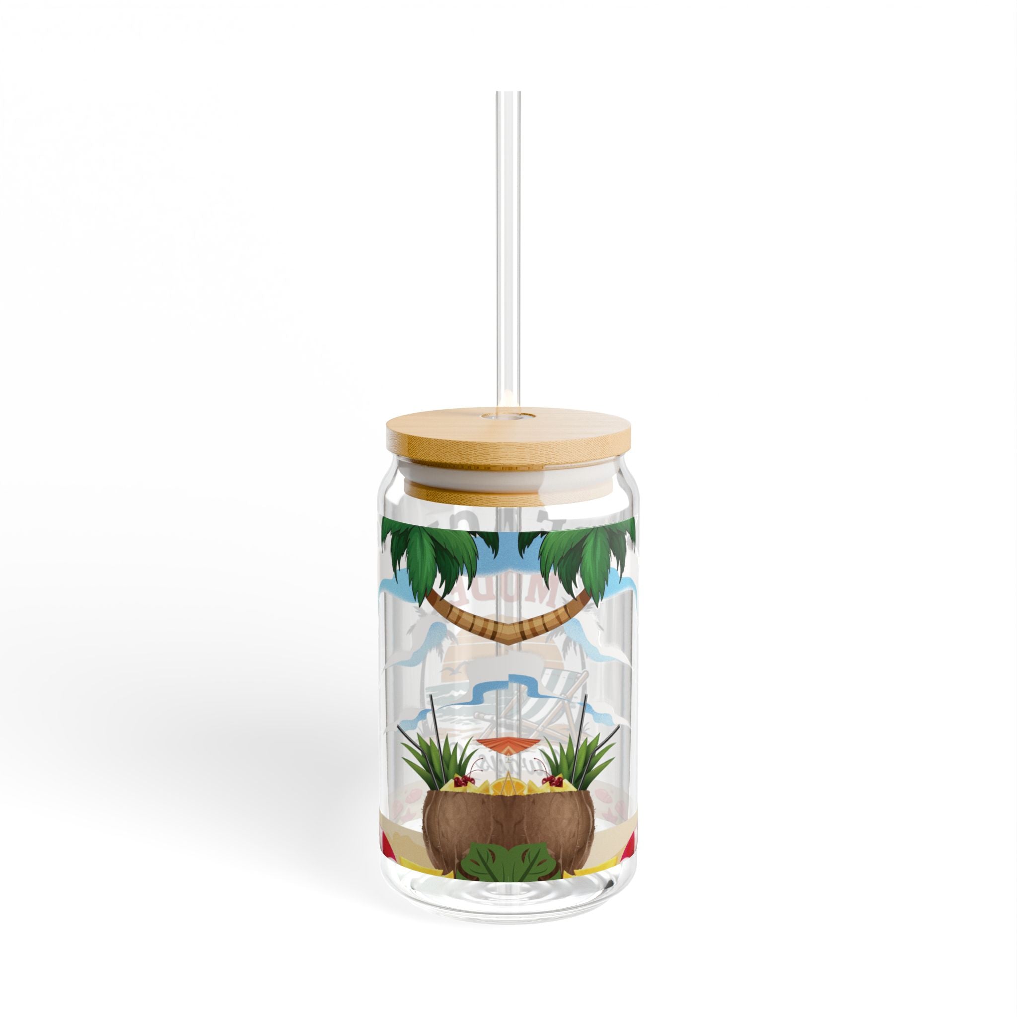 Beach Mode 16oz Sipper Glass — 'Always On' Tropical Tumbler with Straw