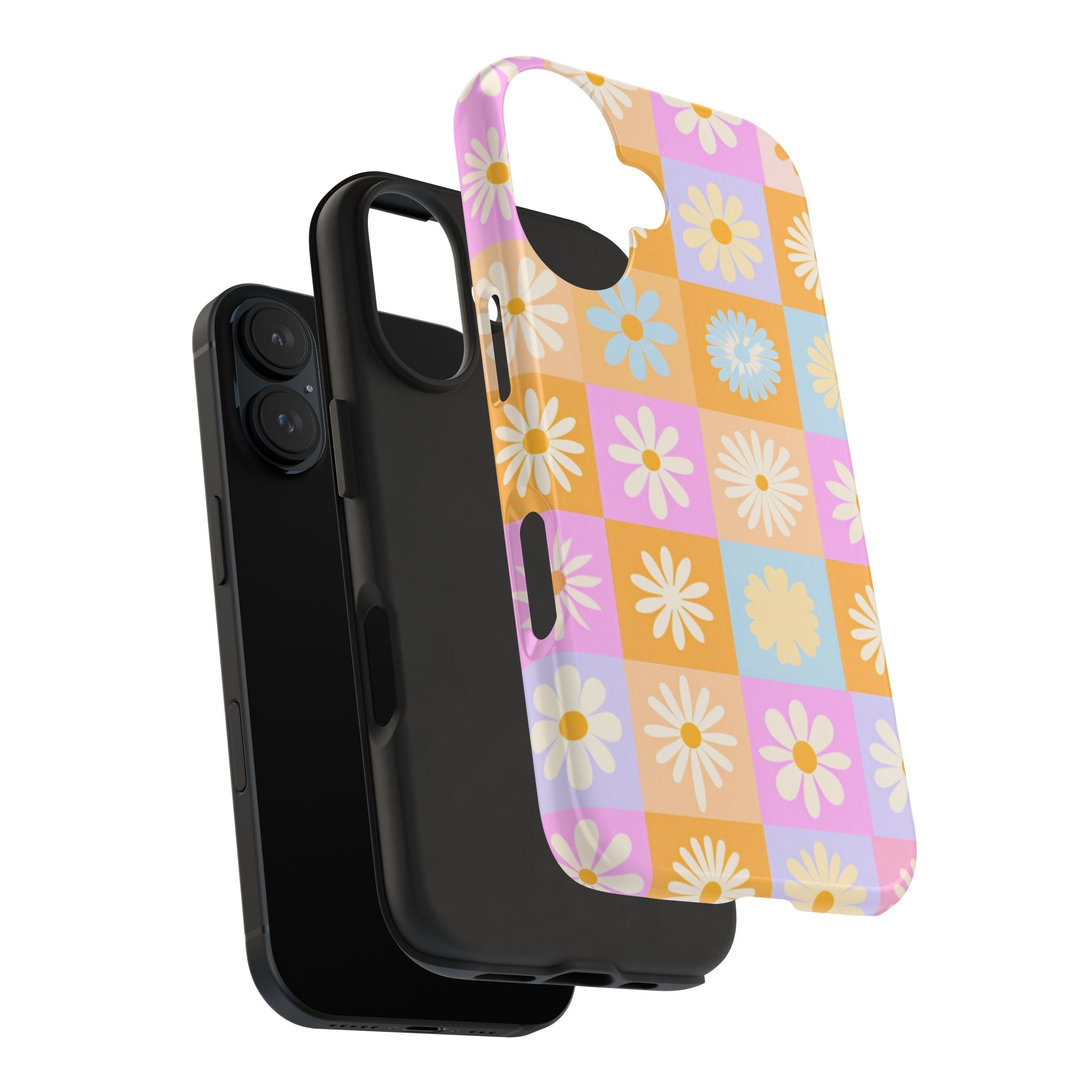 Daisy Check Tough Phone Case – Retro Pastel Floral iPhone Cover