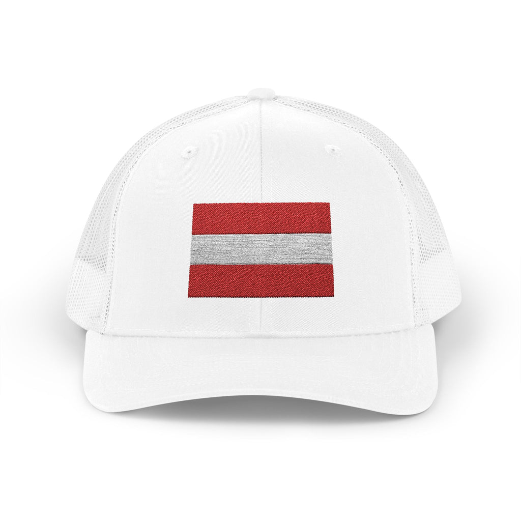 Austria Trucker Hat with Red & White Flag Stripe — Sparkle Patch Snapback