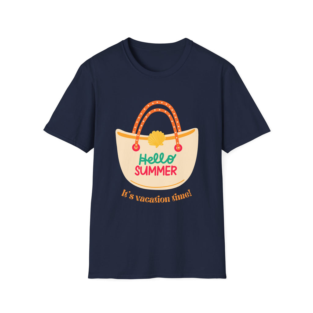 Hello Summer Tote Graphic T-Shirt — "Hello Summer, It’s Vacation Time!"