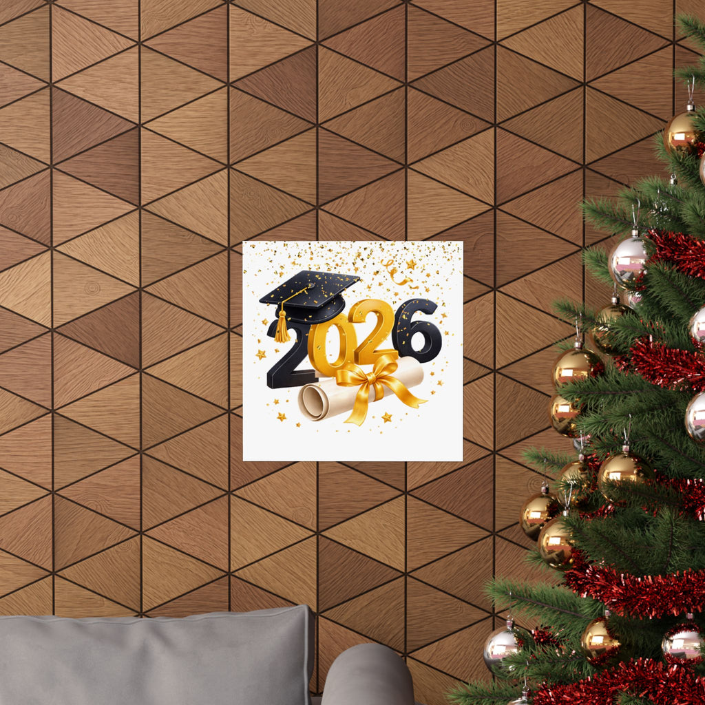 2026 Graduation Poster — Matte Vertical Graduation Wall Art with Cap & Diploma