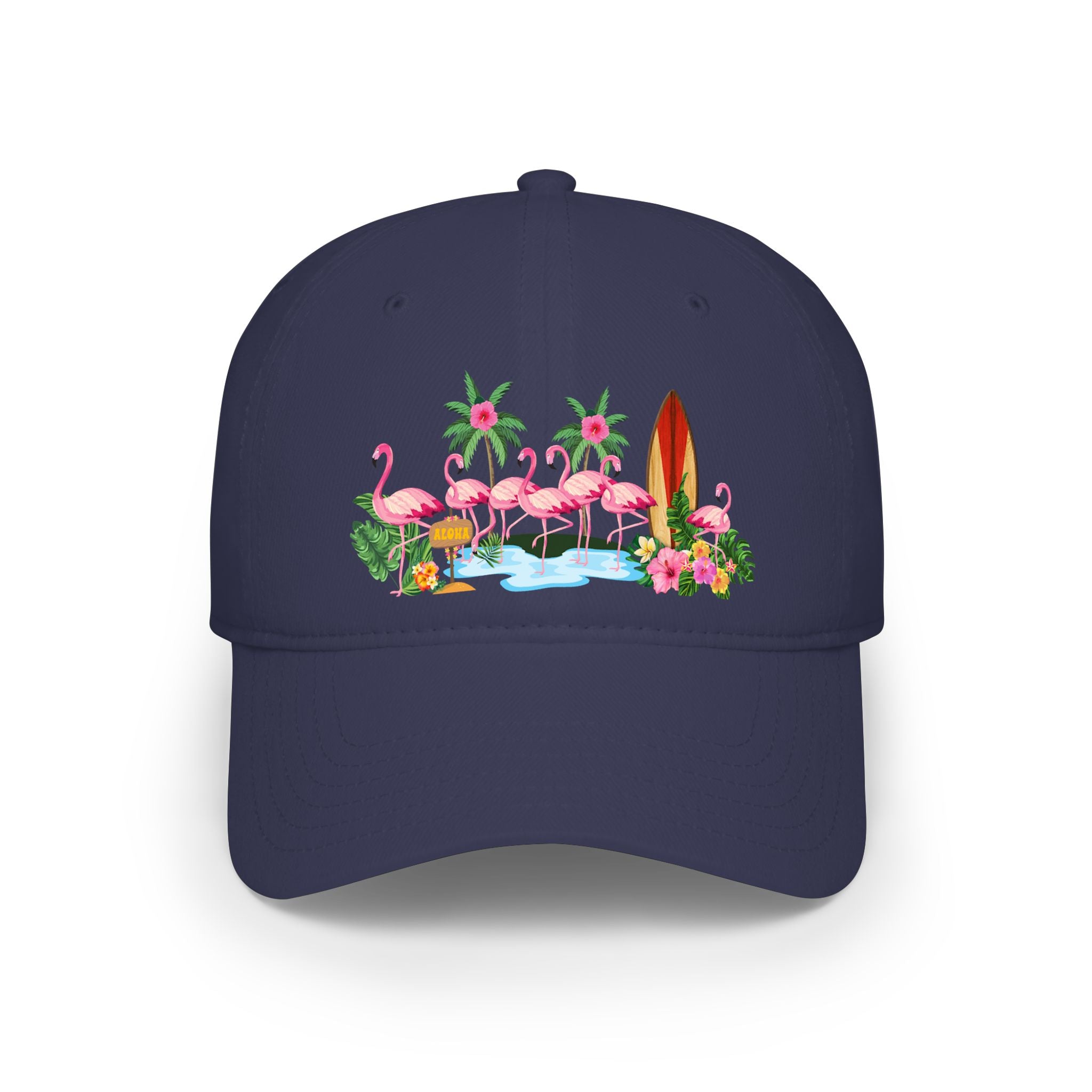 Tropical Flamingo Baseball Cap — Pink Flamingos, Surfboards & Hibiscus Hat