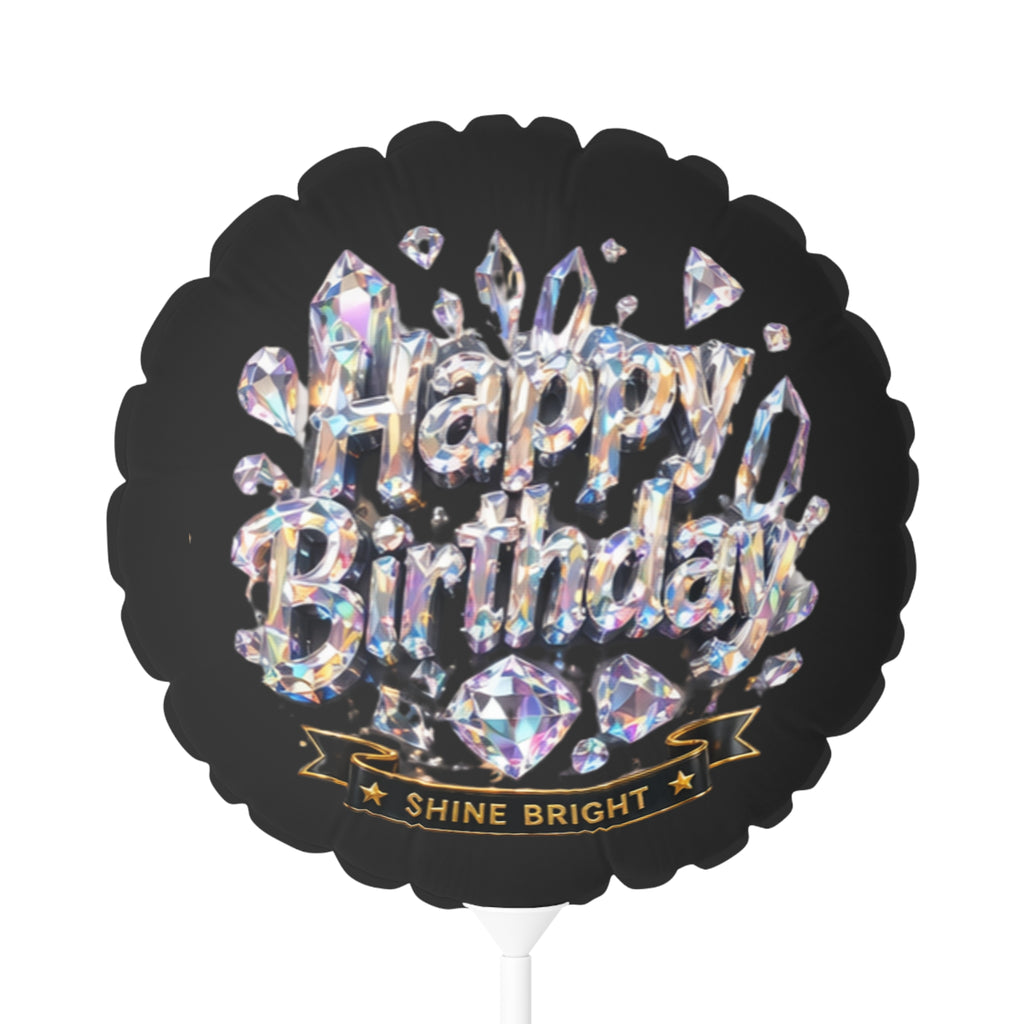 Happy Birthday Diamond Shine Balloon — 11" Round/Heart Mylar Balloon
