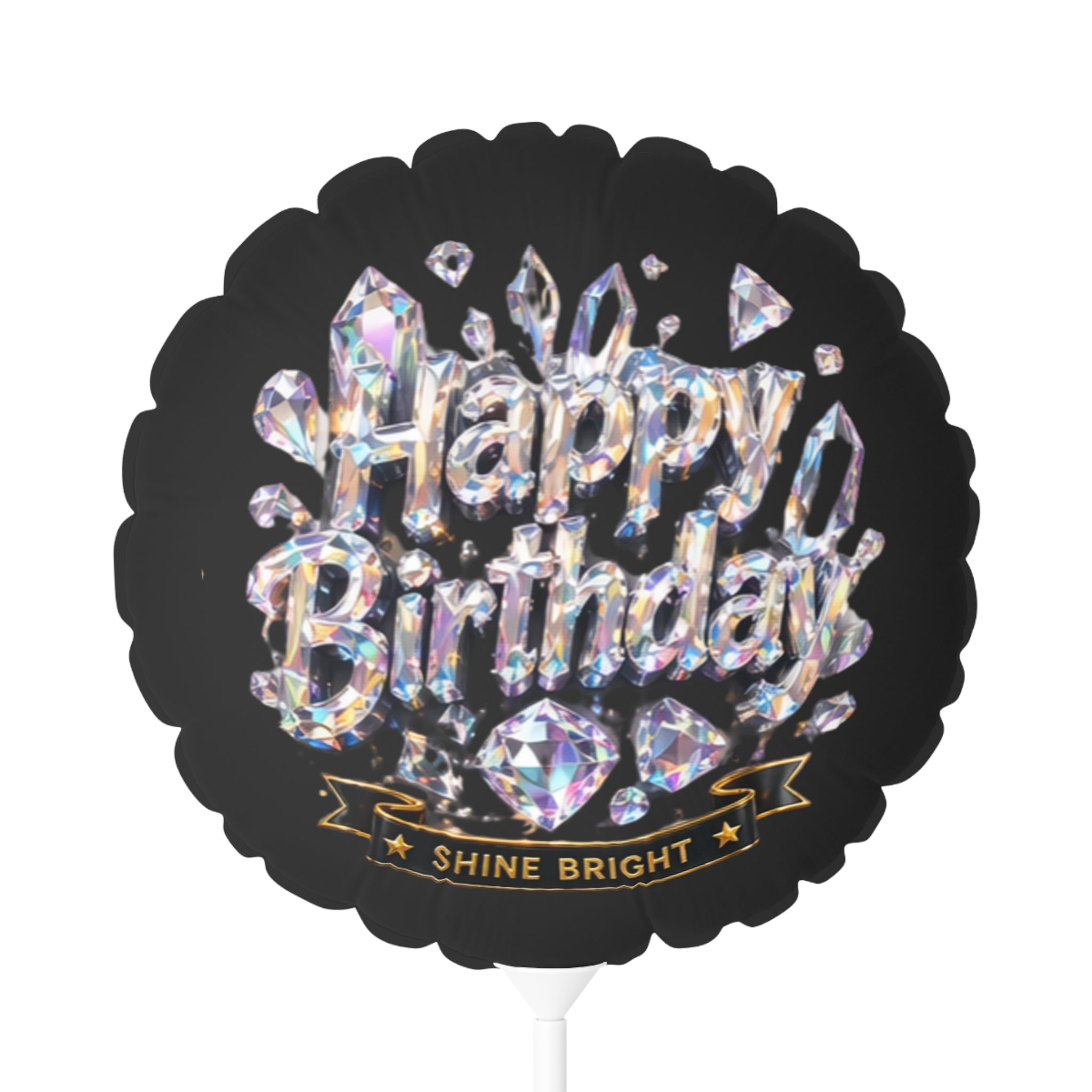 Happy Birthday Diamond Shine Balloon — 11" Round/Heart Mylar Balloon