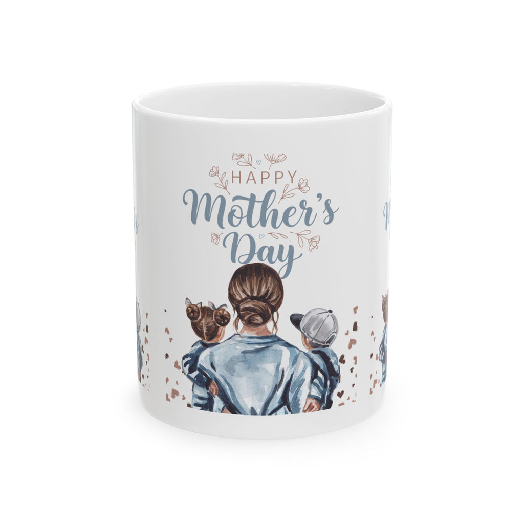 Mother’s Day Ceramic Mug – “Happy Mother’s Day” Mom with Kids Illustration (11oz, 15oz)