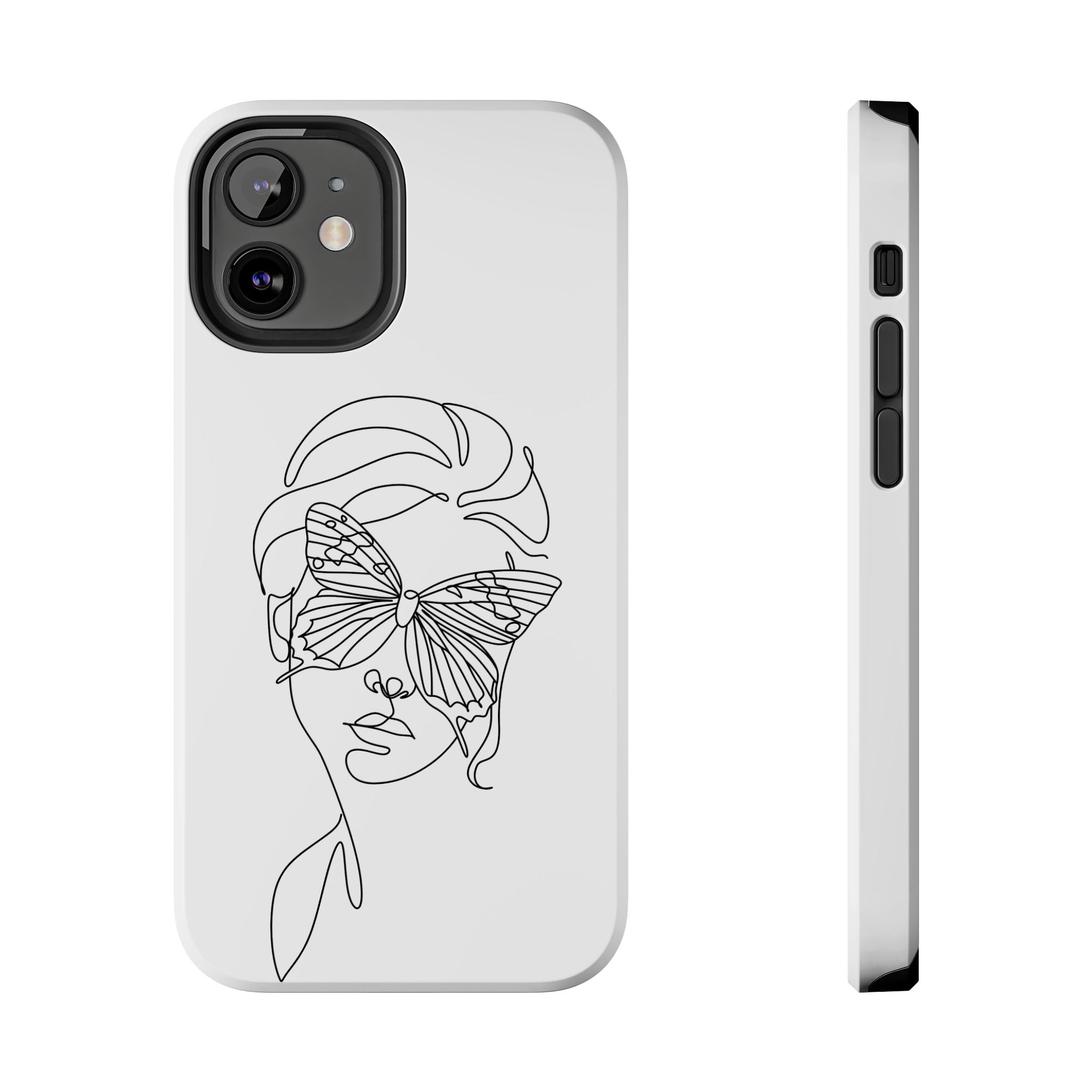 Butterfly Line Art Tough Phone Case — Minimalist Woman Face Design