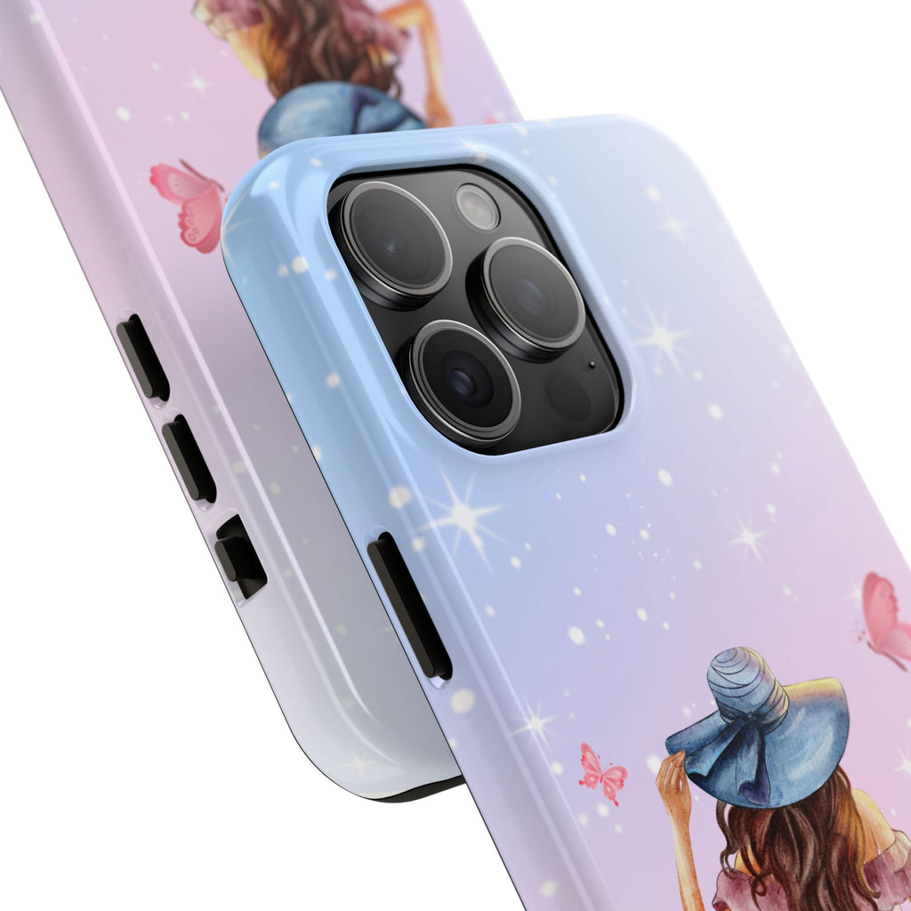 Pastel Girl with Hat Phone Case — Floral Basket Butterfly Tough Phone Case
