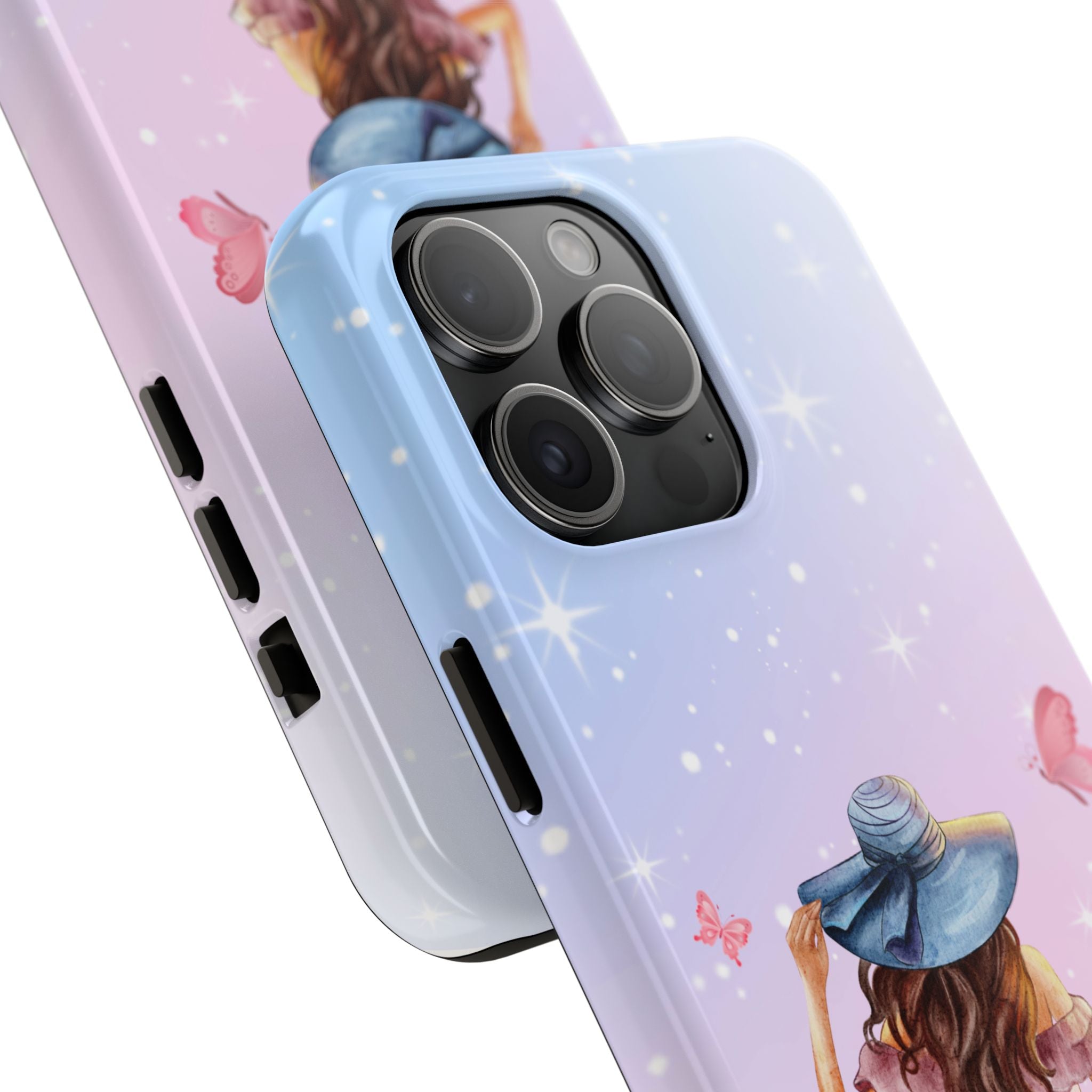 Pastel Girl with Hat Phone Case — Floral Basket Butterfly Tough Phone Case