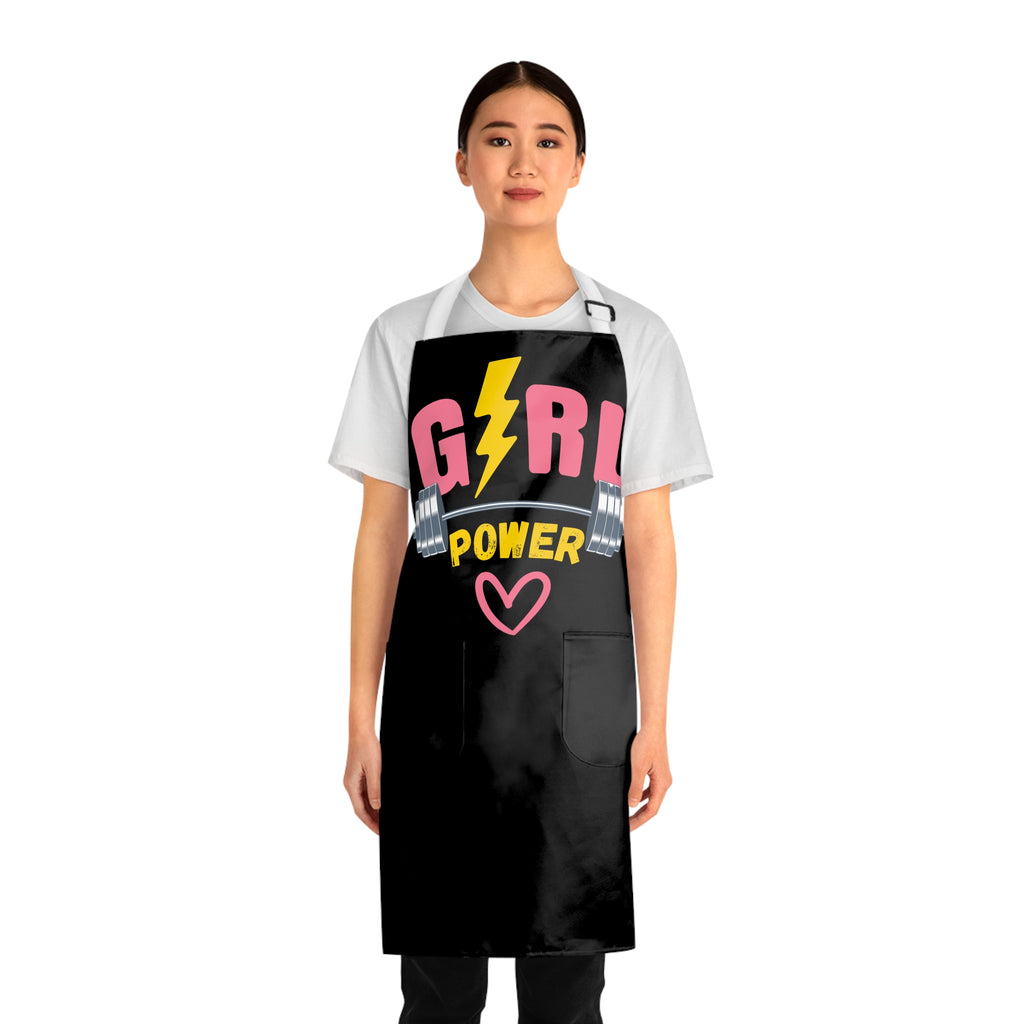 Girl Power Apron — Feminist Kitchen Apron with Dumbbell & Lightning Design