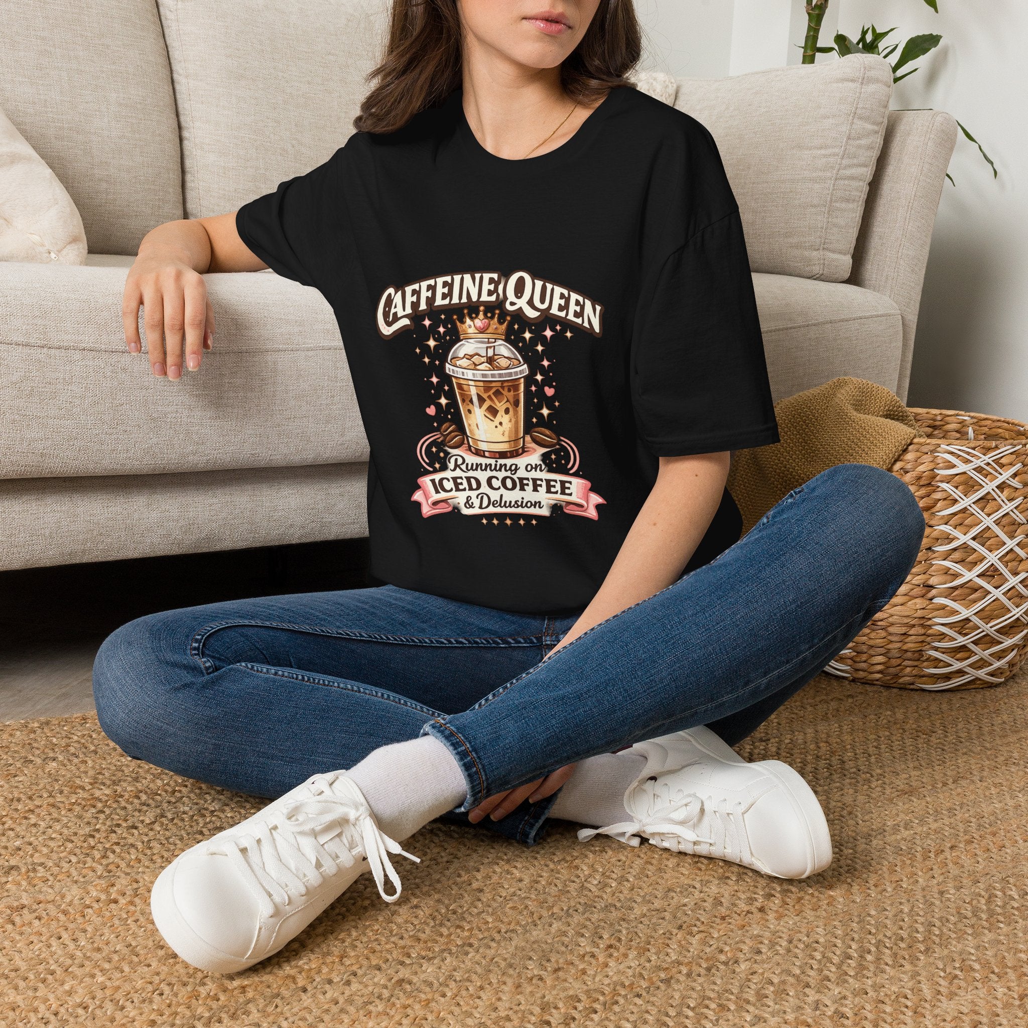 Caffeine Queen Iced Coffee Graphic T-Shirt | Coffee Lover Tee