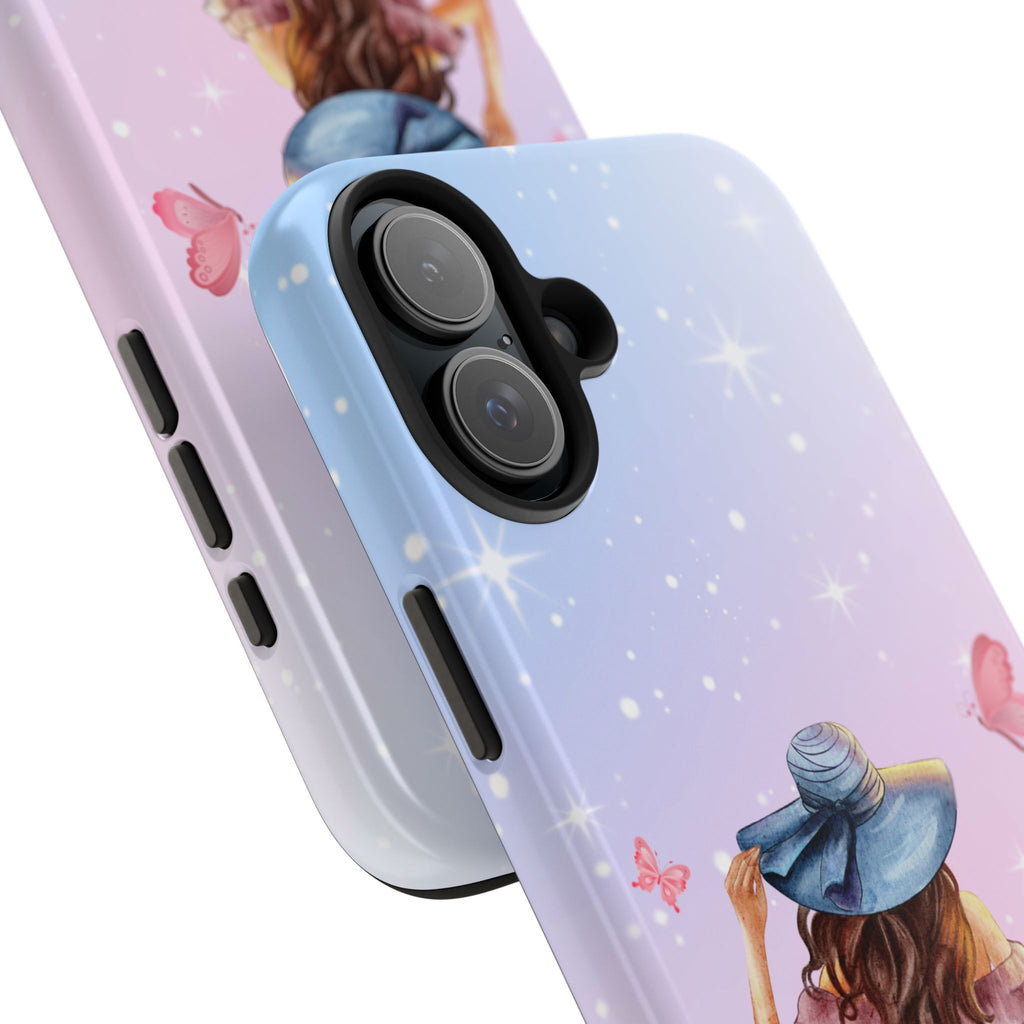 Pastel Girl with Hat Phone Case — Floral Basket Butterfly Tough Phone Case