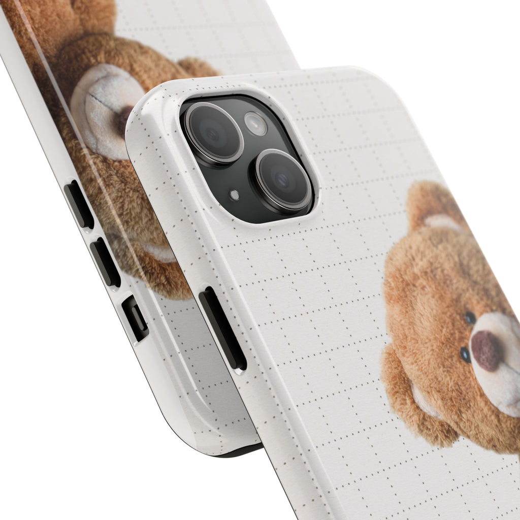 Teddy Bear Tough Phone Case — Cute Plush Peeking Design, Protective Shockproof Cover
