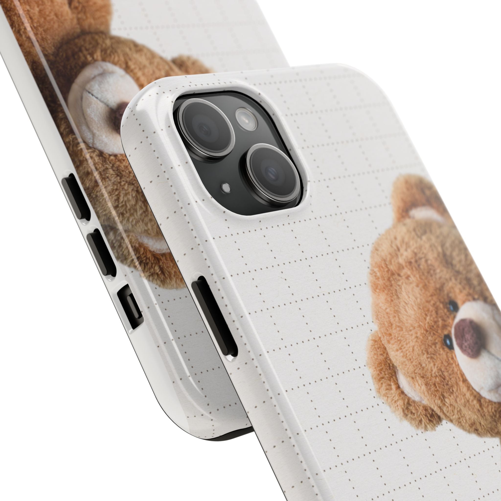 Teddy Bear Tough Phone Case — Cute Plush Peeking Design, Protective Shockproof Cover