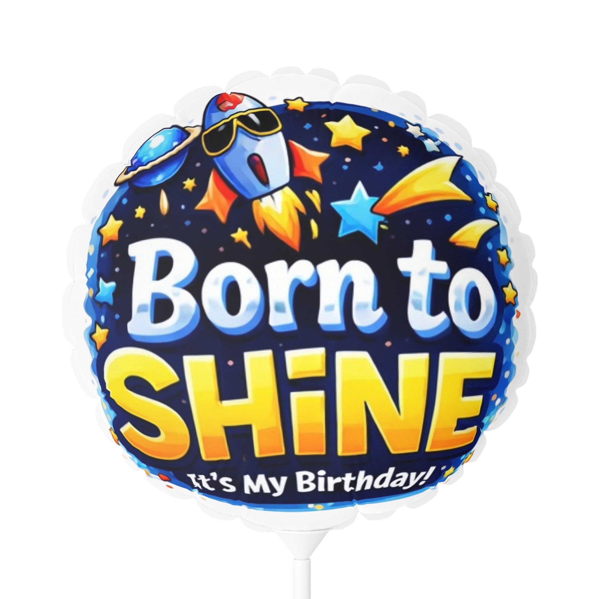 Born to Shine 11" Birthday Balloon — Rocket & Stars Foil Party Balloon