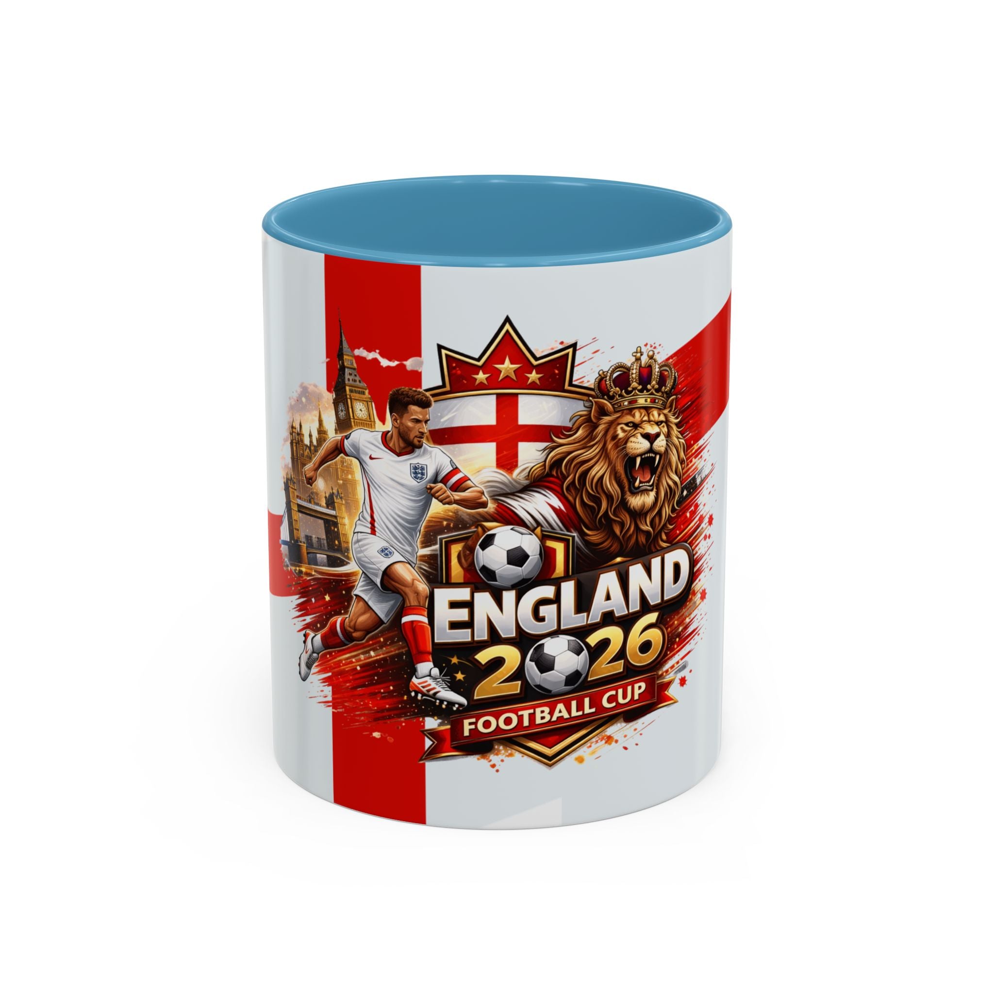 England 2026 Football Cup Accent Mug — Lion & St. George Soccer Coffee Cup (11/15oz)
