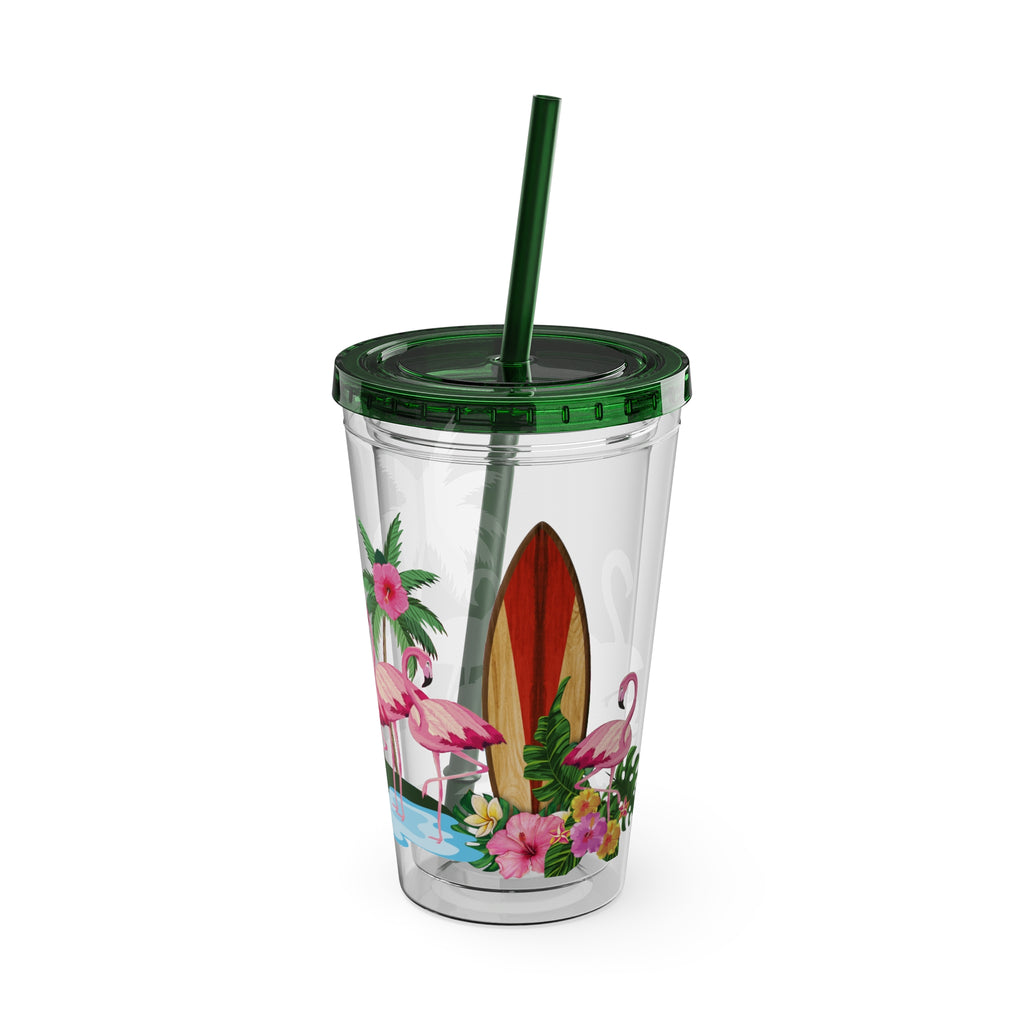 Flamingo Palm Tumbler — 16oz Sunsplash Straw Cup