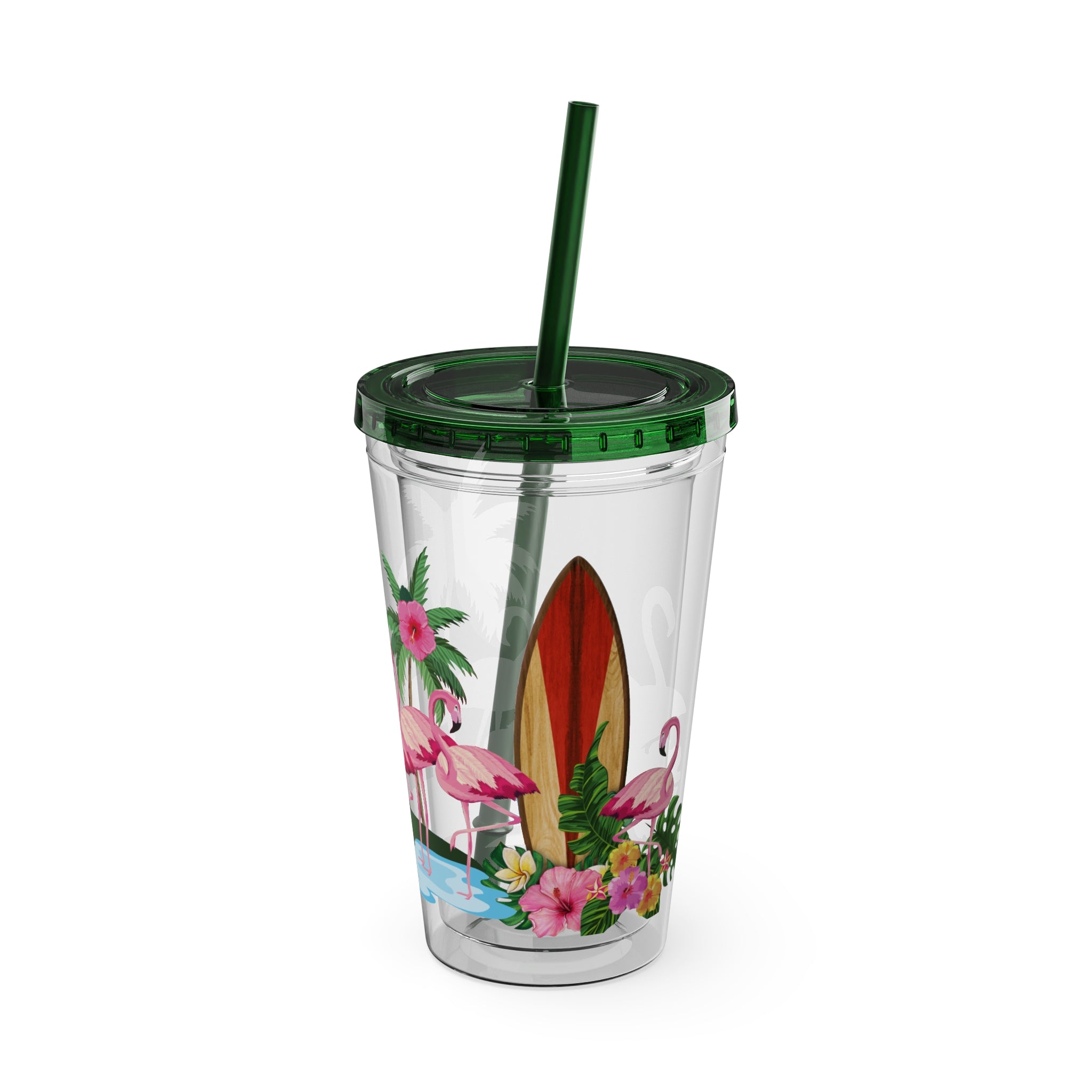 Flamingo Palm Tumbler — 16oz Sunsplash Straw Cup